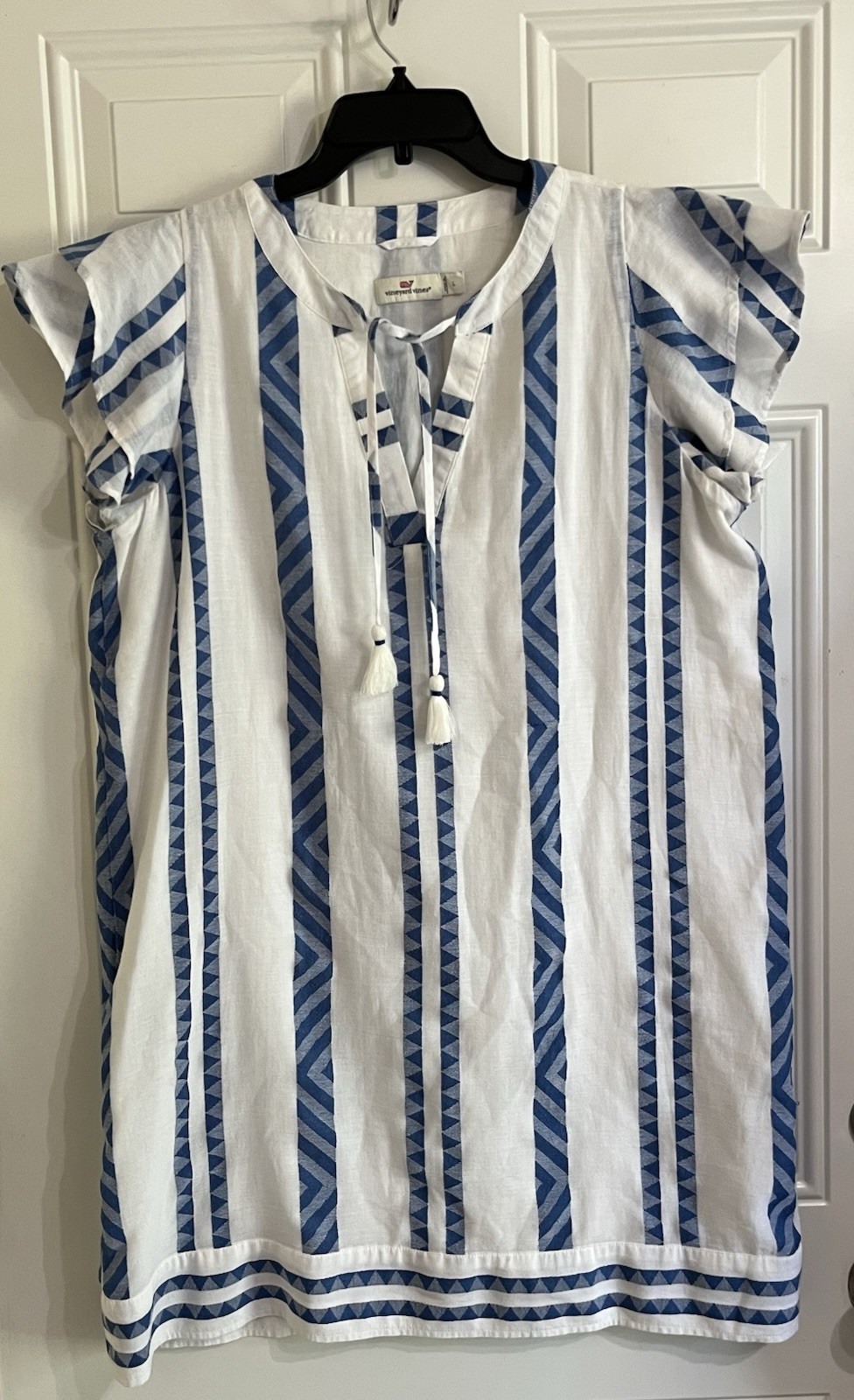 Vineyard Vines Harbor Performance Dress Women’s L White Blue Tunic Preppy Beach