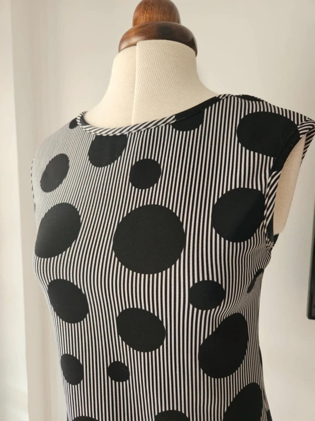 Fervente Black & White Polka Dot Stripe Stretch Dress