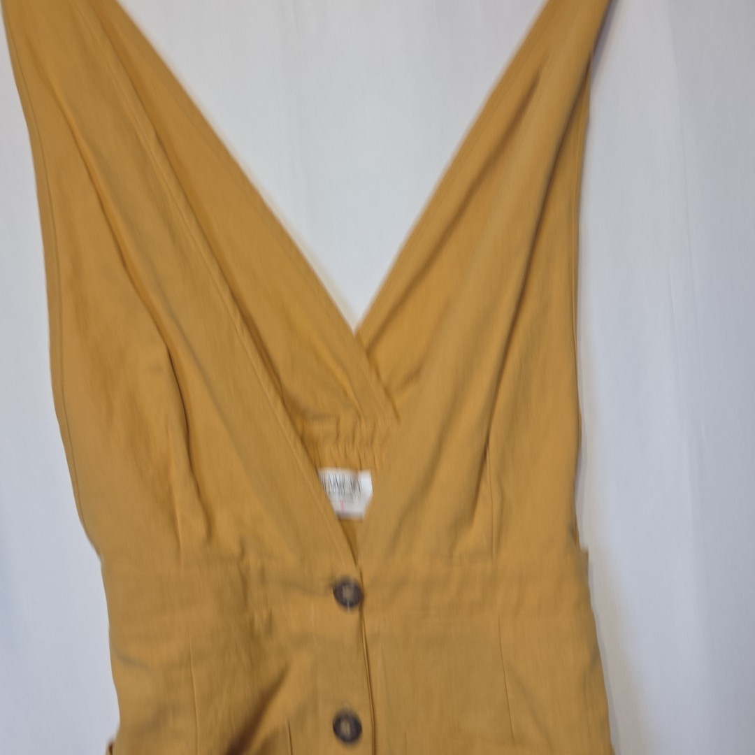 Sienna Sky Mustard Yellow Button Front Dress Small Cotton Sleeveless Pockets Min