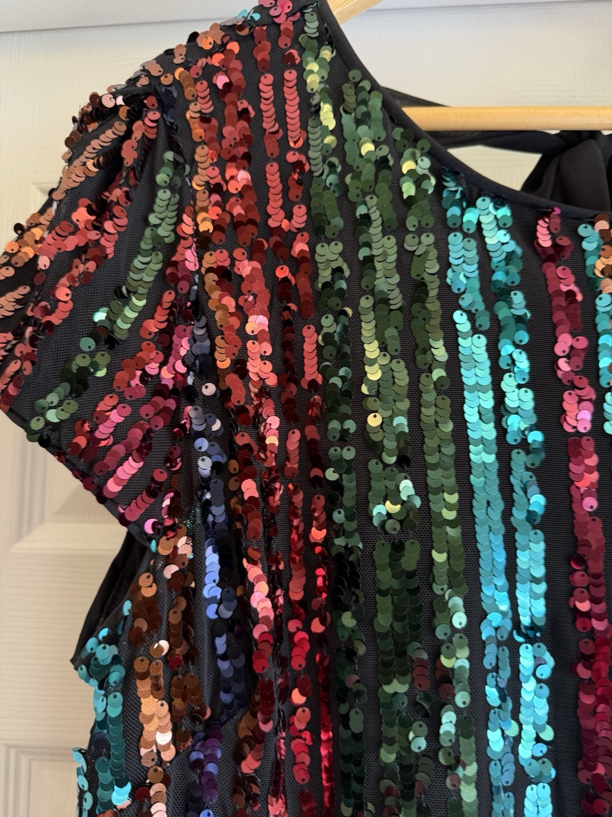 Maia Sequin Shift Dress Womens 14 Multicolor Striped Cap Sleeve Back Tie Mini
