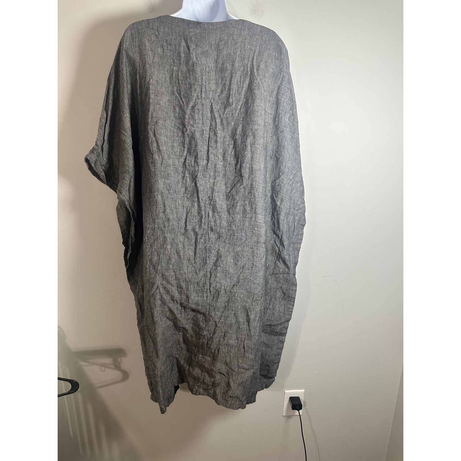 Poetry Charcoal Grey 100% Linen Oversized Caftan Maxi Dress Women US 12/14 L/XL