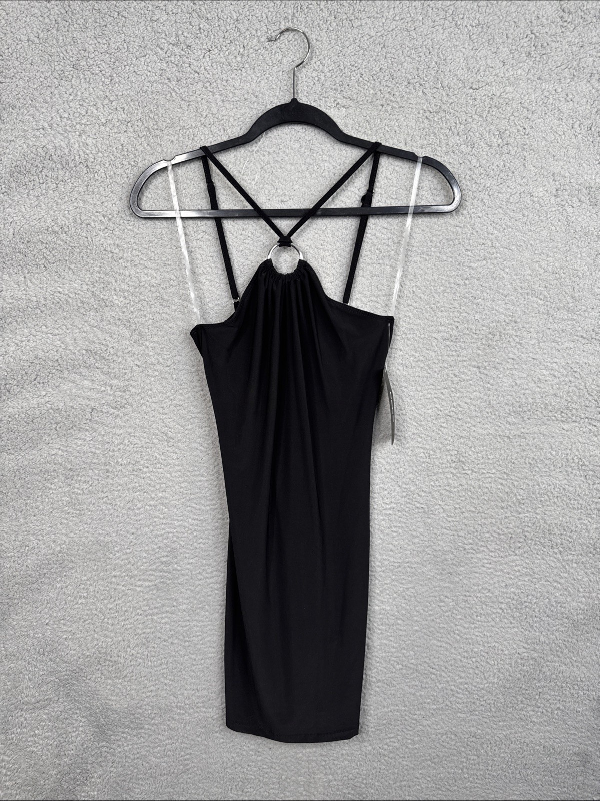 Bebe Halter Neck O-Ring Black Minidress Style# 703163 Women’s XSmall NWT