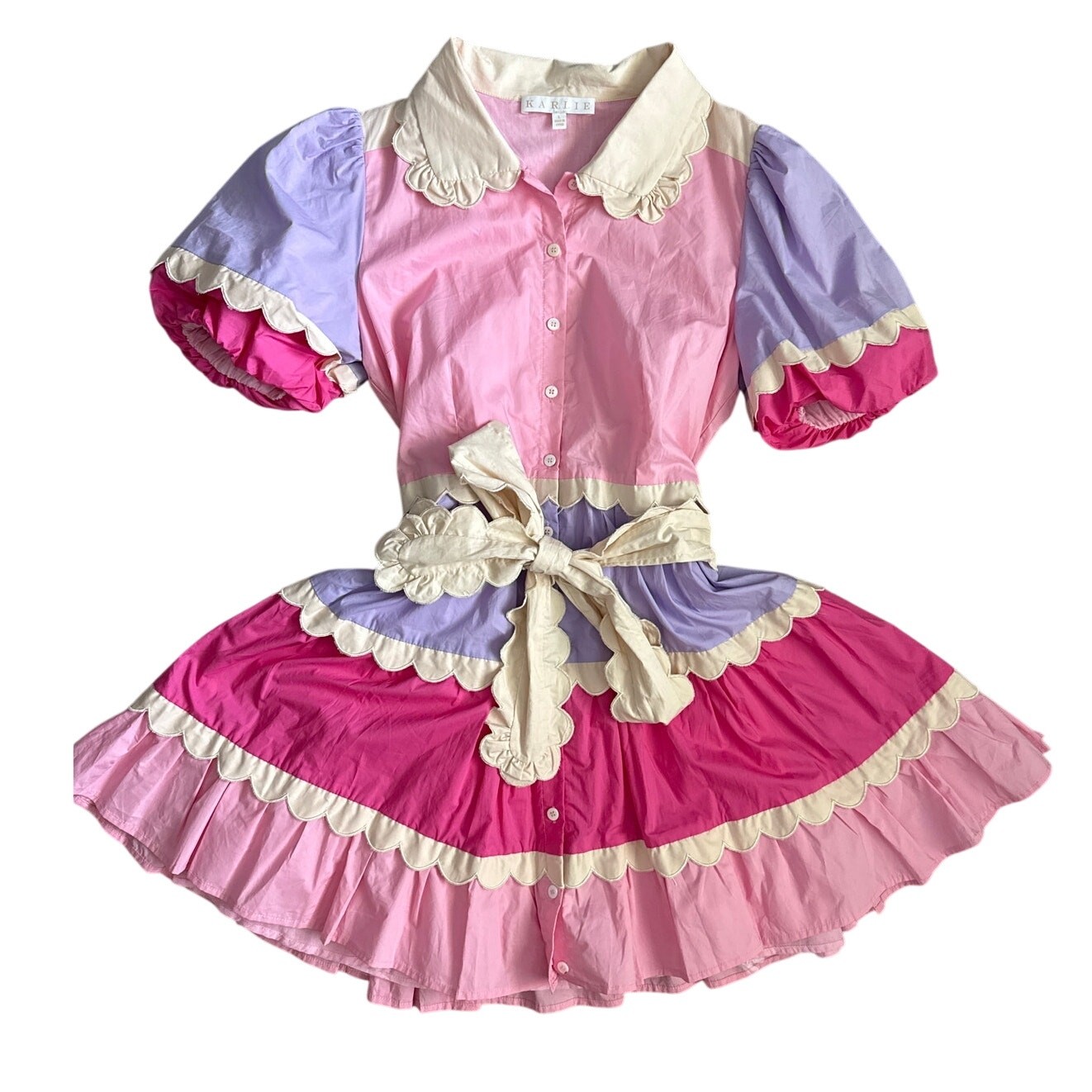 Karlie Scalloped Button Front Cutie Pie Mini Dress Pink Size Large