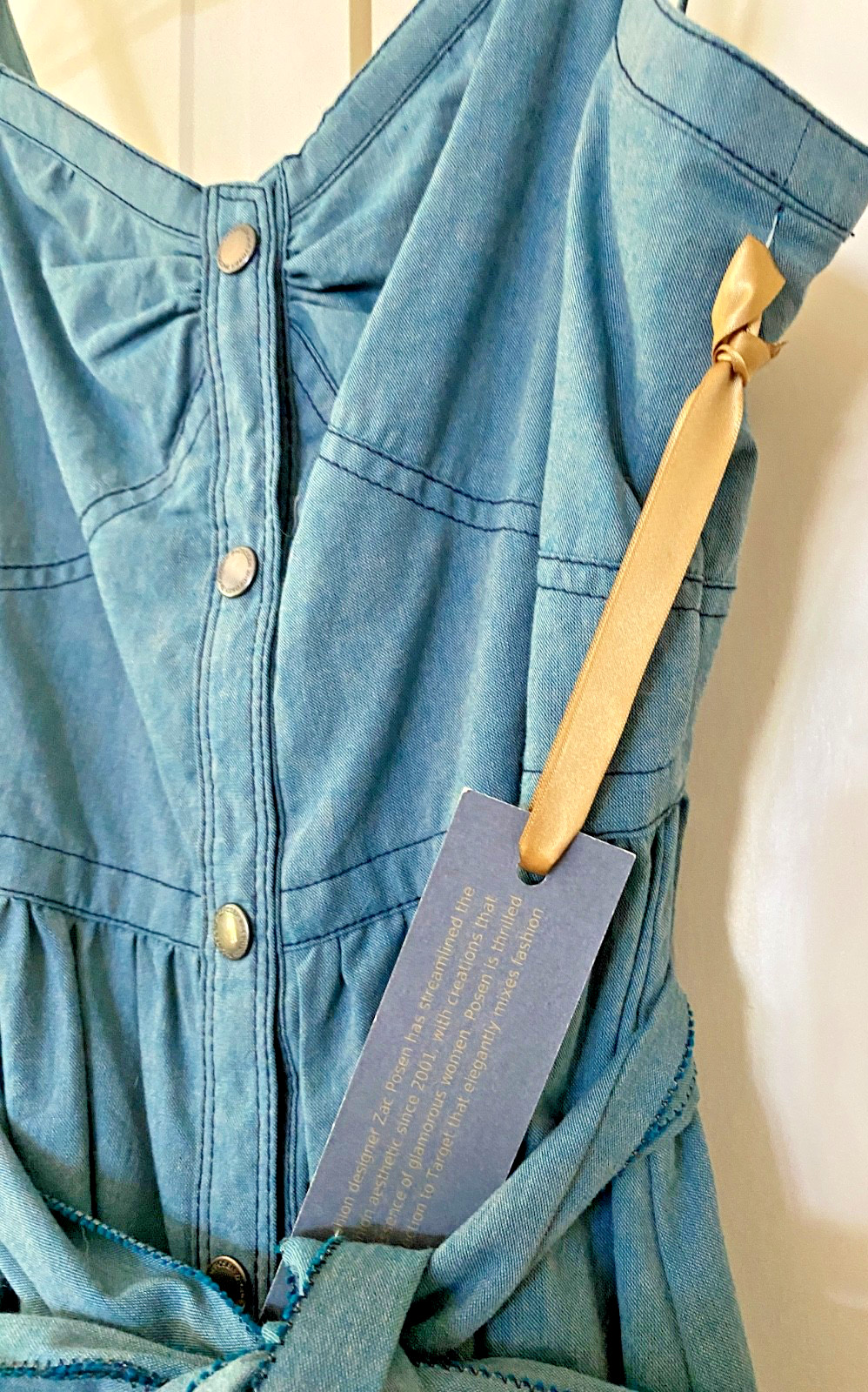 Zac Posen X Target Sleeveless V Neck Denim Chambray Dress Cargo Tie Waist Sz S