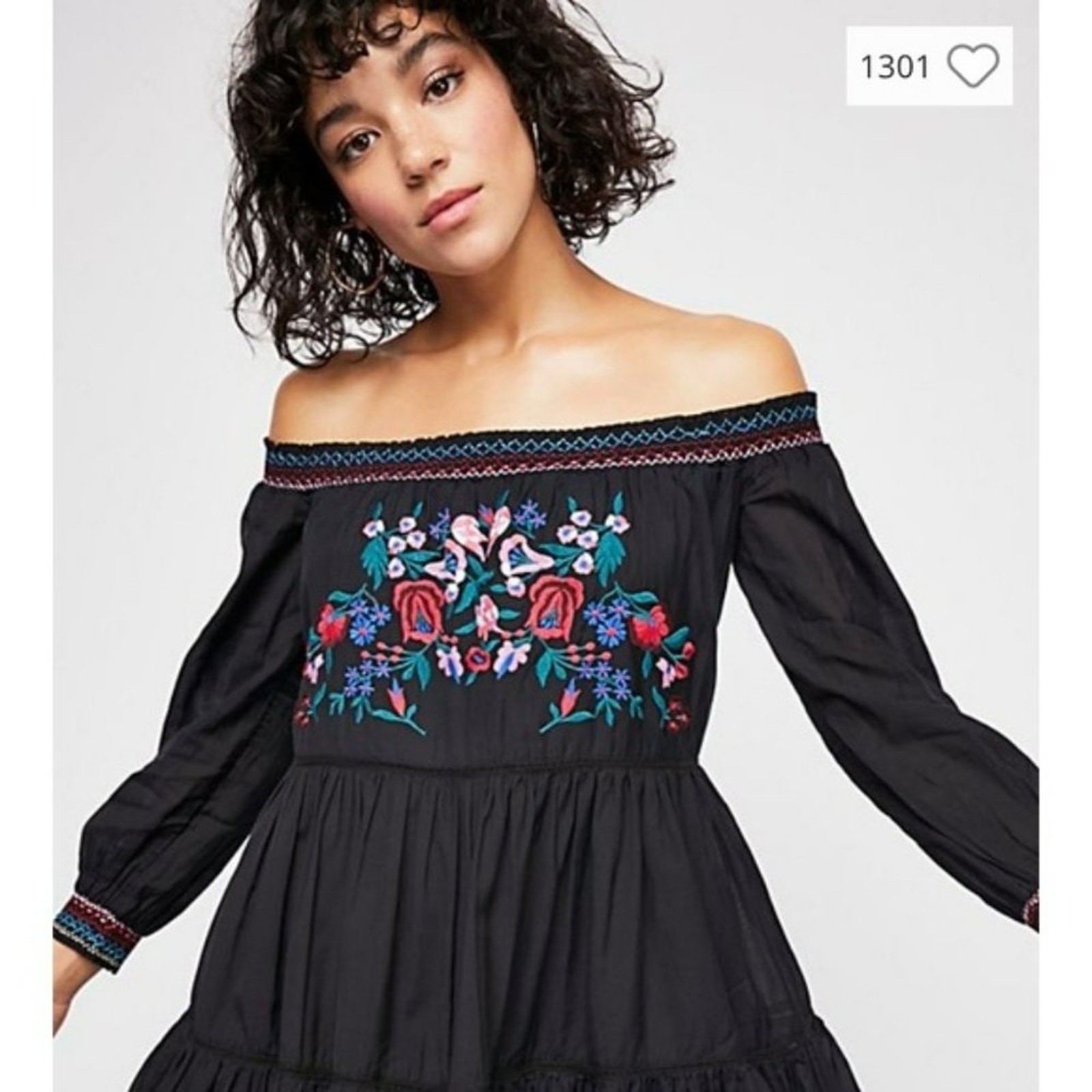 NWT Free People Floral Embroidered Mini Dress Small Black Cottage Sunbeams Boho