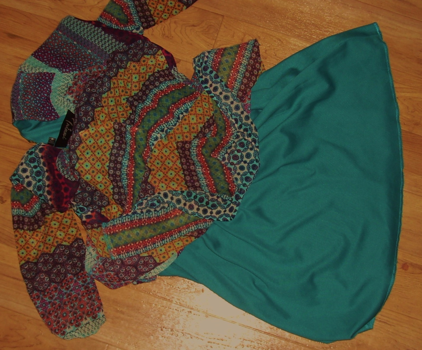 Trixxi Ladies LS, Fully-Lined, Scoop-Neck Dress, Sz Med, Multi-color, Polyester