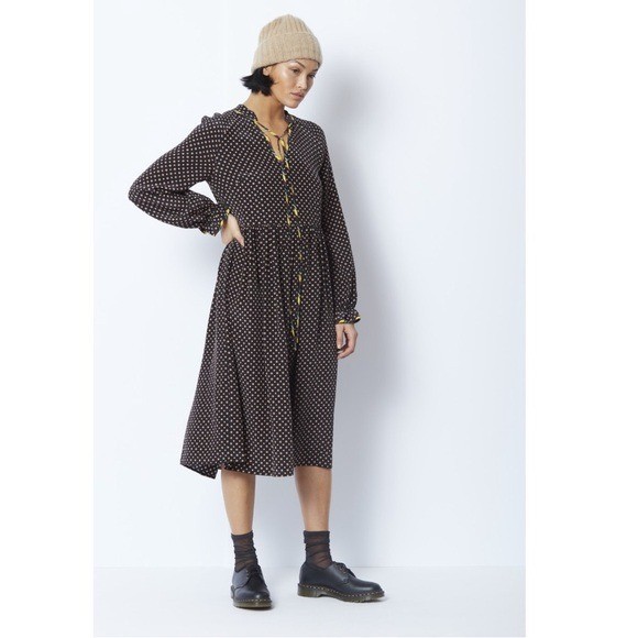 Opening Ceremony 100% Silk Medallion Relaxed Fit Shift Midi Dress Black 2