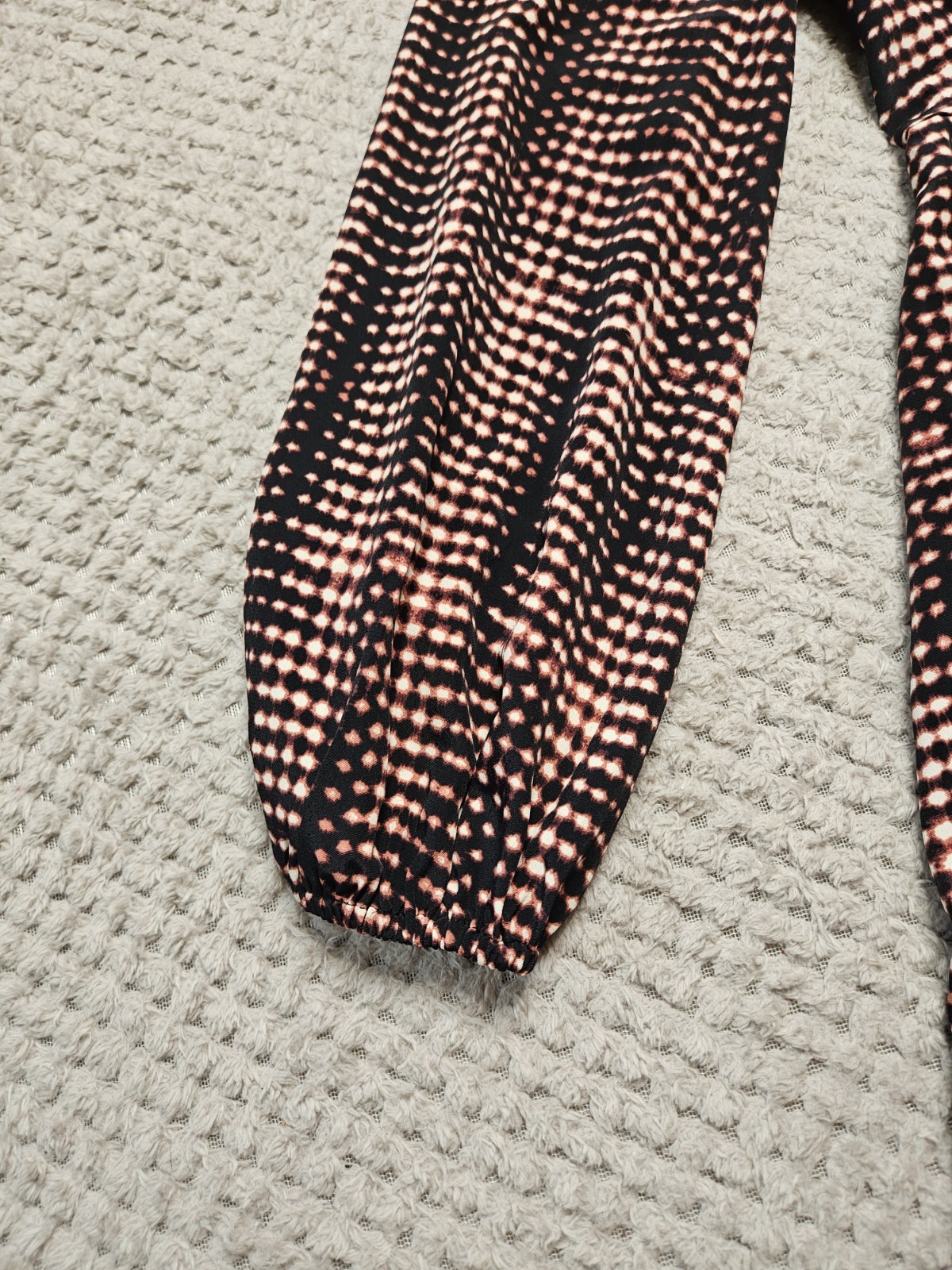 M&S Per Una Dress Geometric Print Long Puff Sleeve Pockets Pink/Black Size UK 8