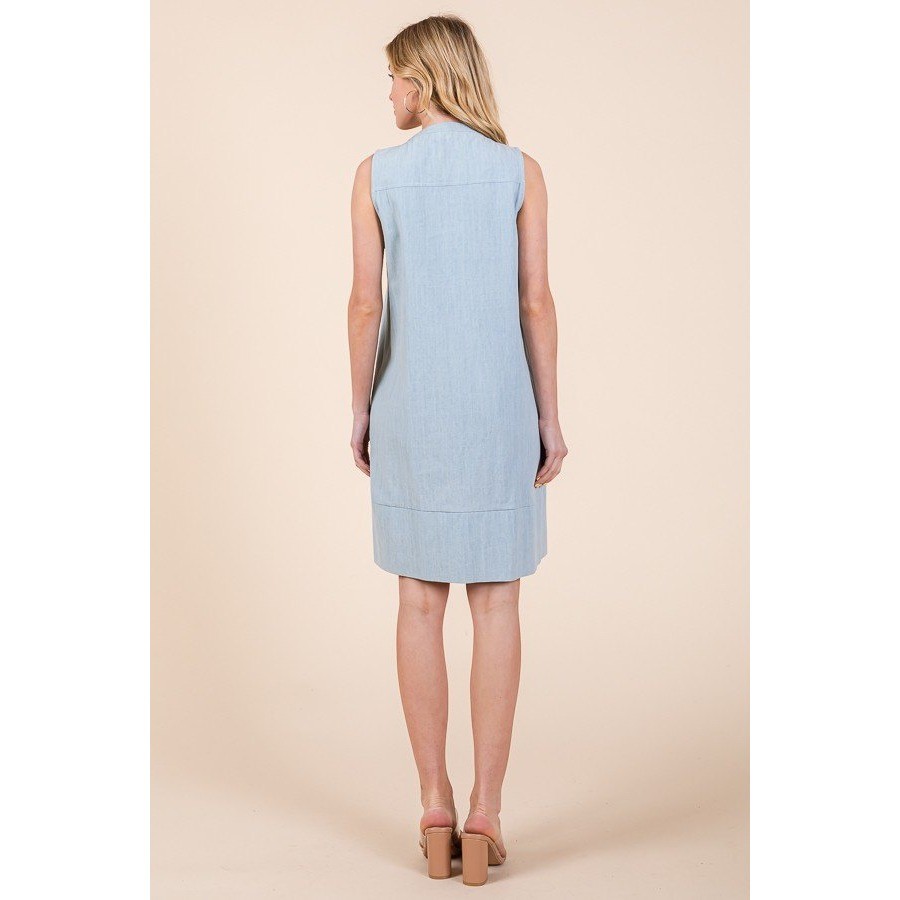D150. Light Wash Pintuck Denim Chambray Dress