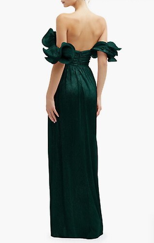 After Six 6883 Ruffle Strap Evergreen Metallic Dress Size Small $298
