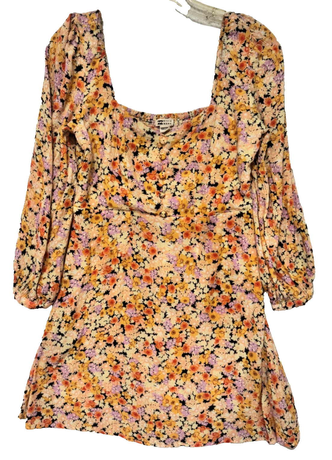 Billabong Floral Mini Dress Womens Small Square Neck Boho Cottagecore Smocked
