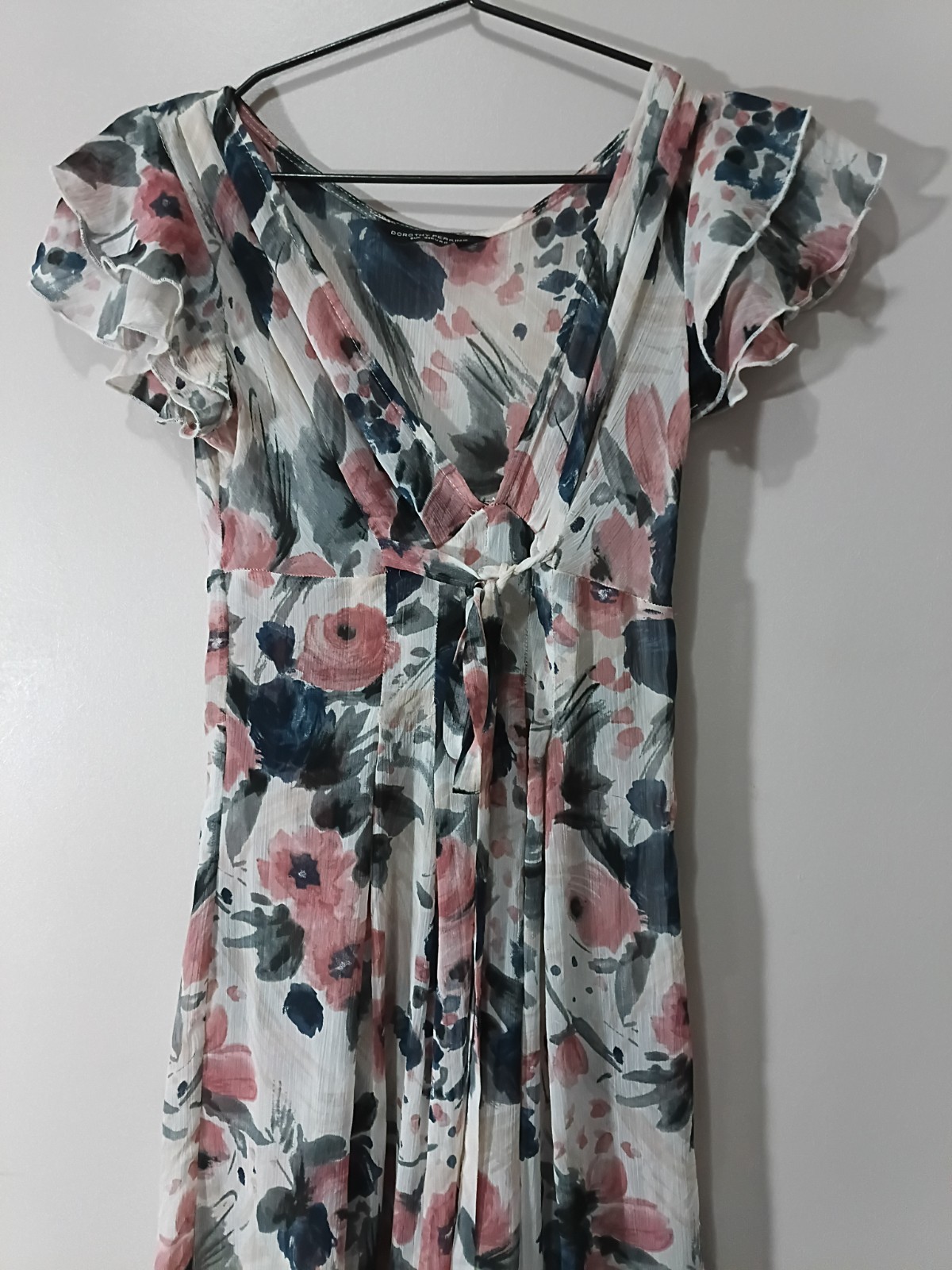 Dorothy Perkins Size 6 Short Sleep Blue Beige Sheer Linen Dress