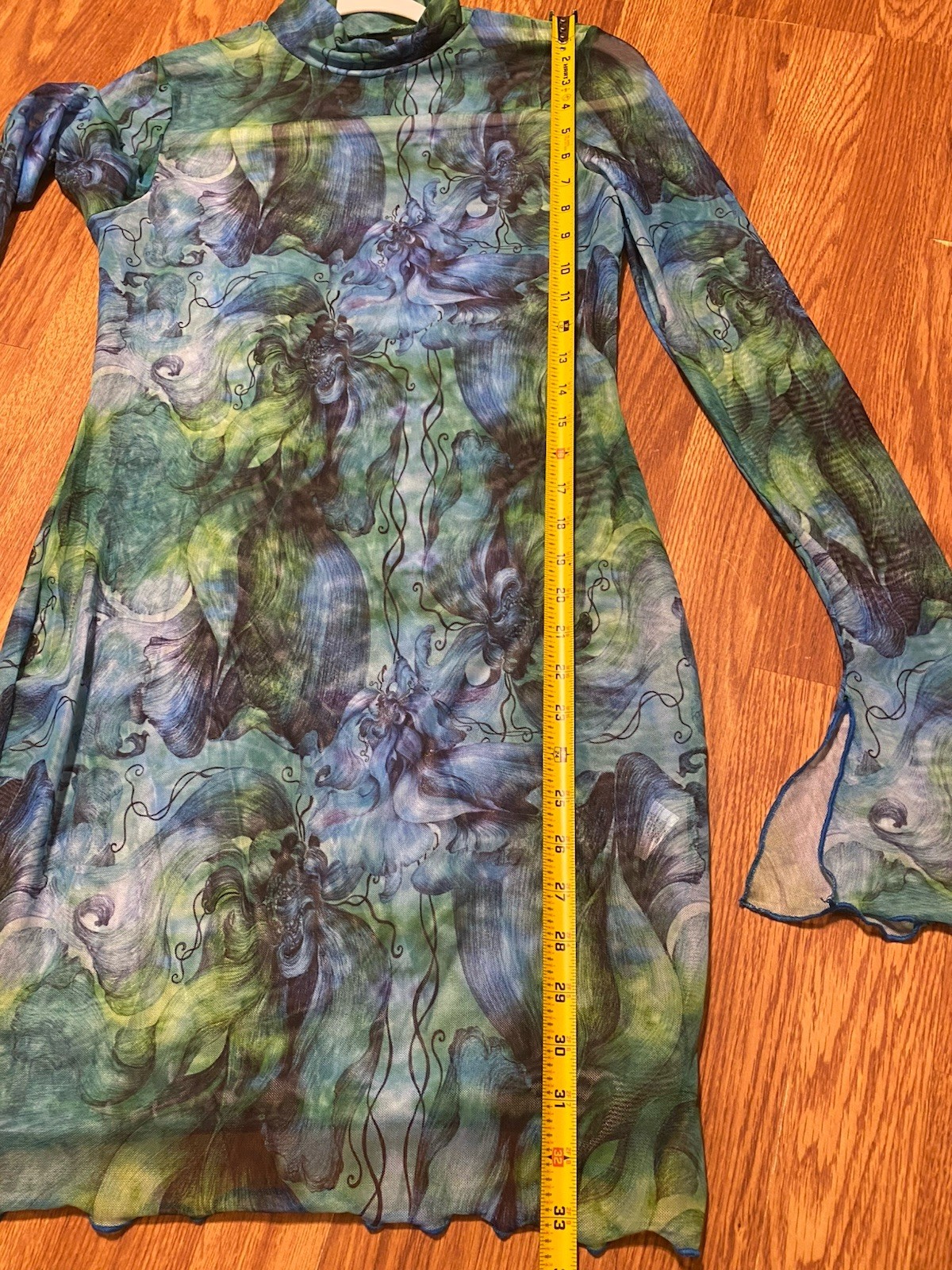 Sexy See through Mesh Mini Summer Dress Ethereal Print Sheer Y2K Cyber Grunge L
