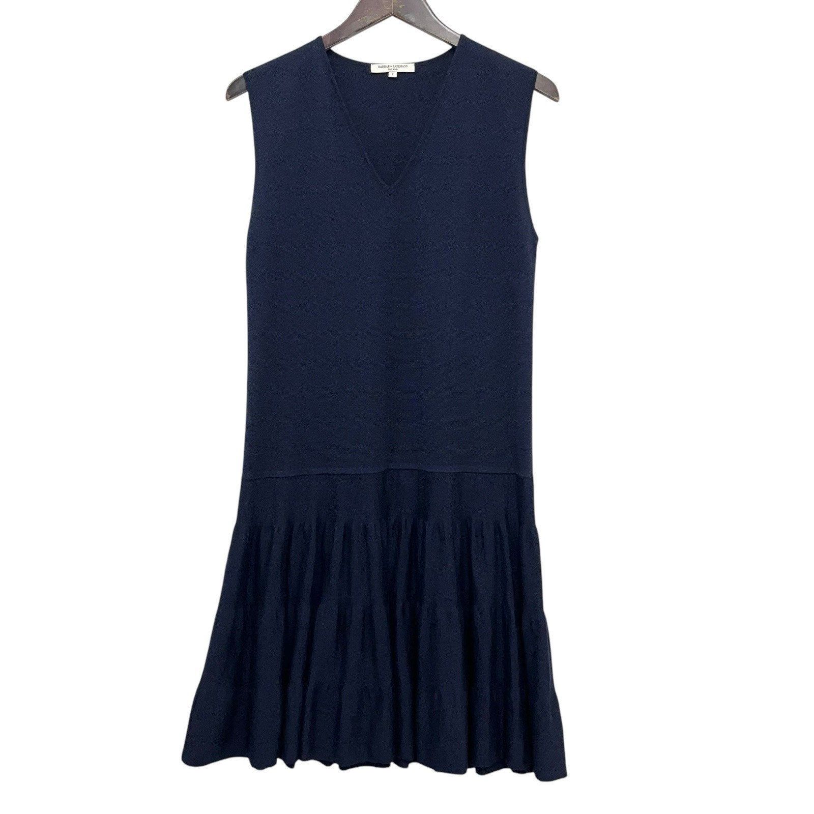 Barbara Lohmann Women’s Size Large V-Neck Navy Blue Cashmere/Wool/Silk Dress euc
