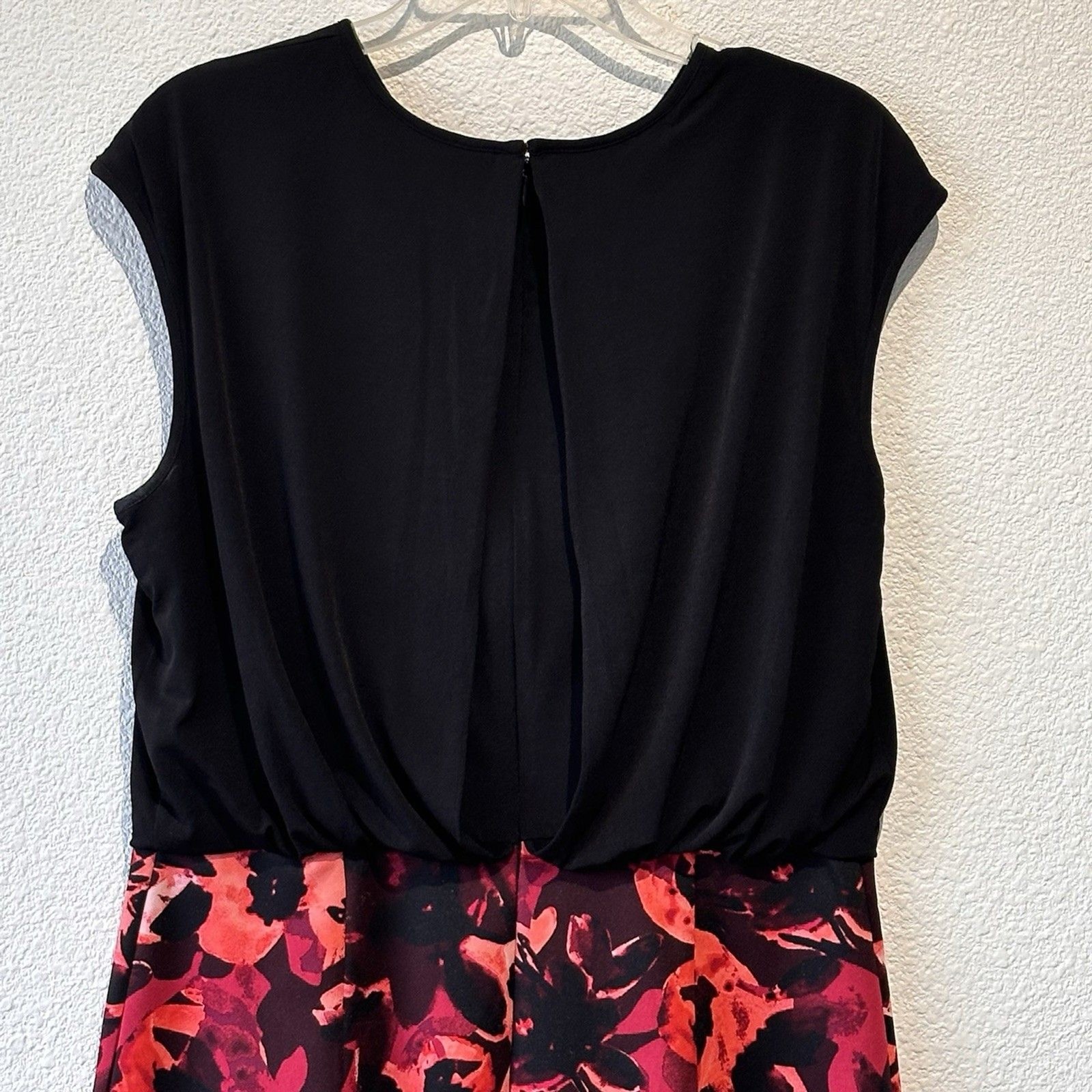 Wisp Marnie Sleeveless Sheath Midi Jersey Dress Black Pink Floral Print Size14