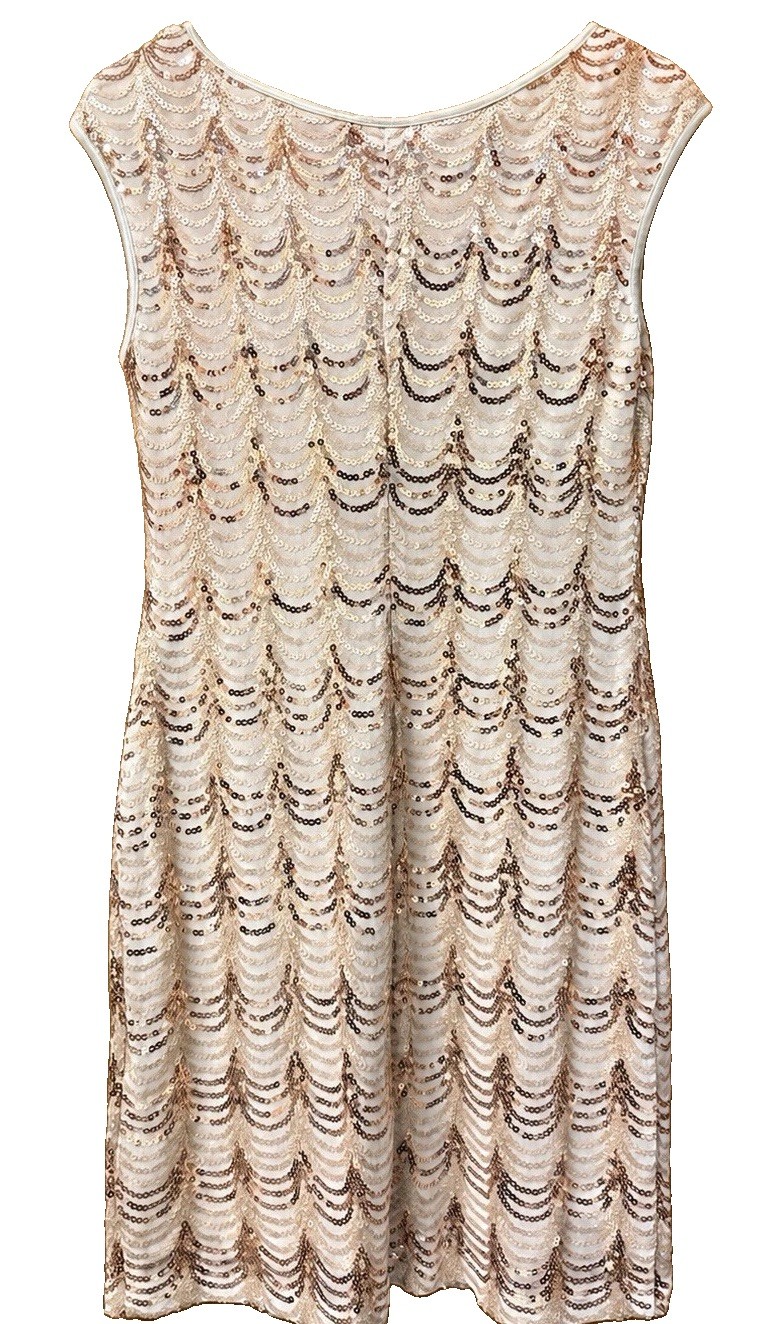 Connected Sheath Dress Size 12, Ivory Gold Sequins Cocktail Party Disco Clubbing