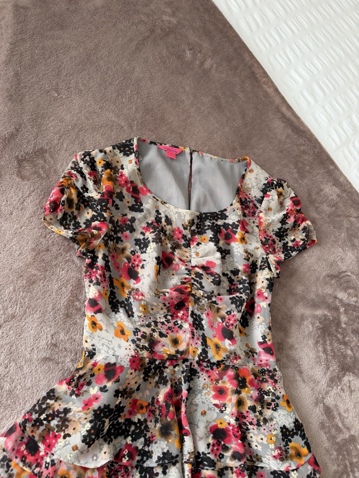 Monsoon Fusion Floral Tiered Ruffle Dress UK 8 US 4 Short Sleeve Summer Chiffon