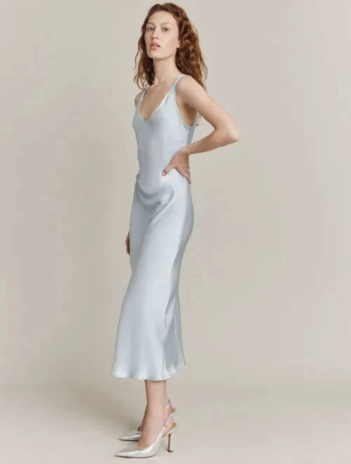 Chambray Blue Palm Scoop minimalist midi midaxi dress Ghost M 10 12 bnwt £129