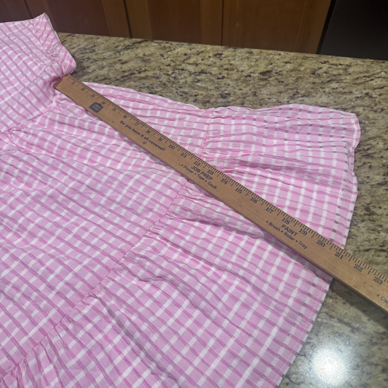 Shien Pink Gingham Checked Tiered Flutter Sleeve Casual Barbie Dress Womens Larg