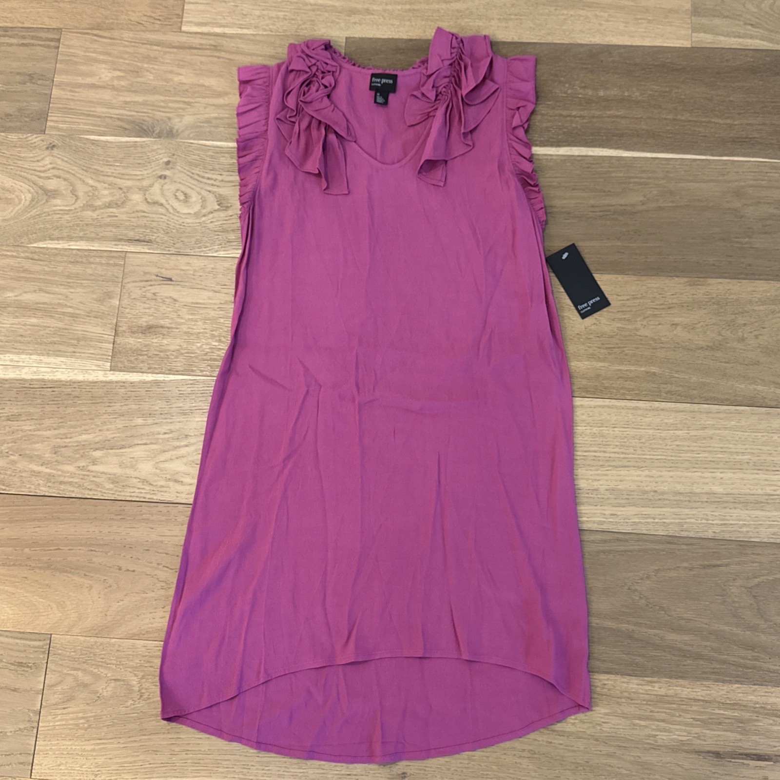 Free Press XS Pink Haze Ruffle Trim Shift Dress Hi Low Sleeveless NWT