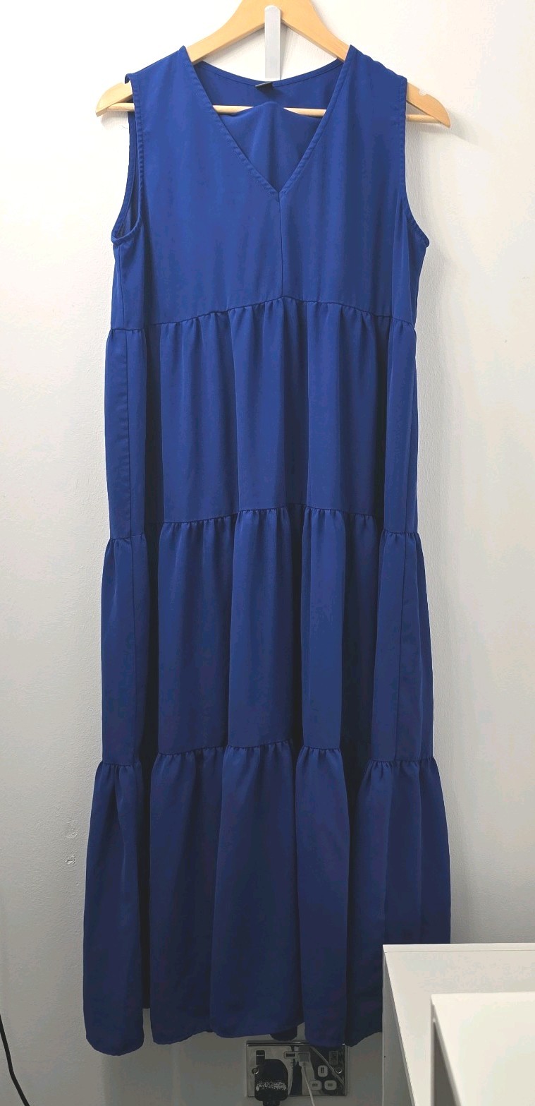 Shein loose floaty tiered maxi dress size M 12 14 blue