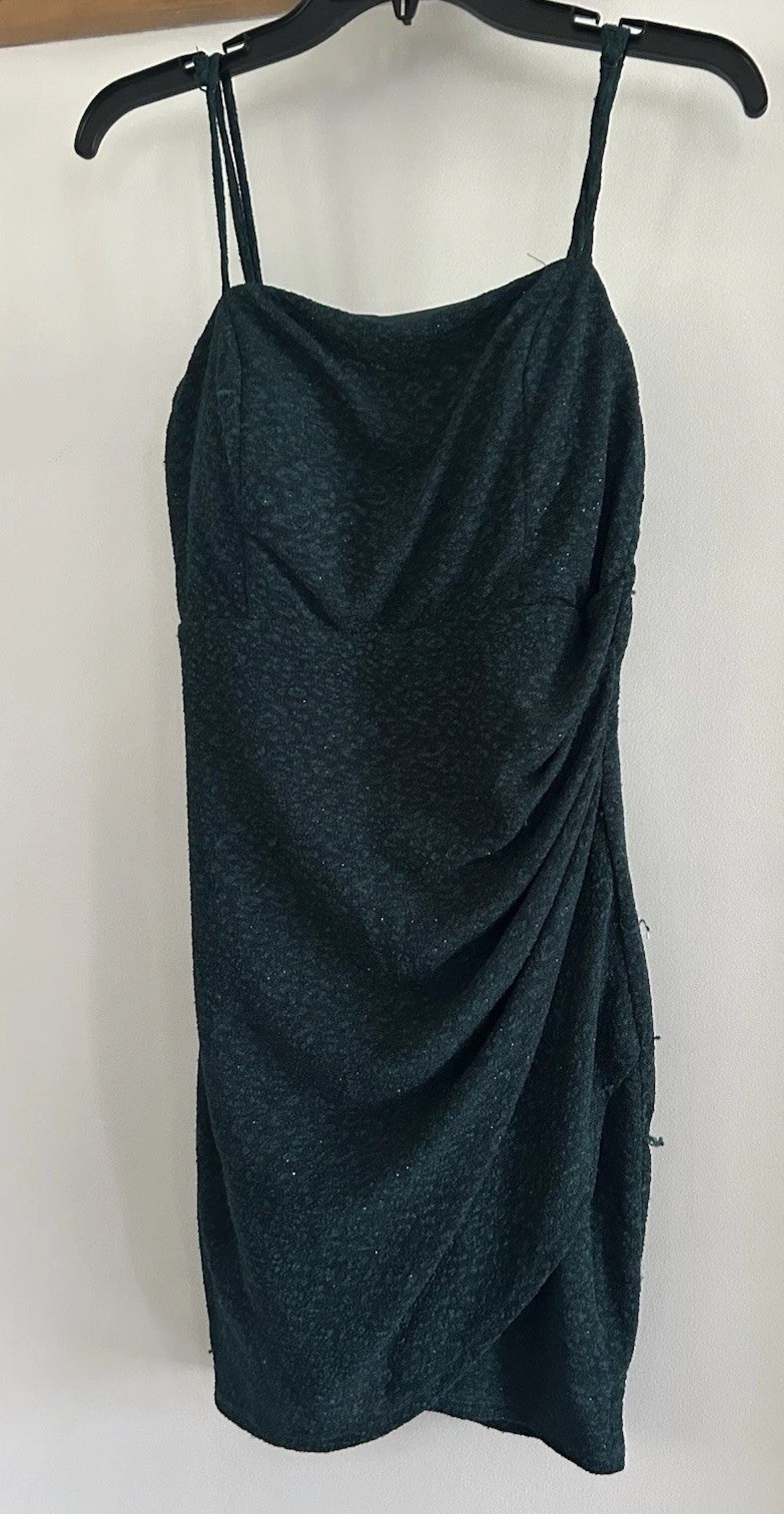 Crystal Doll Green Glitter Strappy Sleeveless Bodycon Mini Dress Juniors 11
