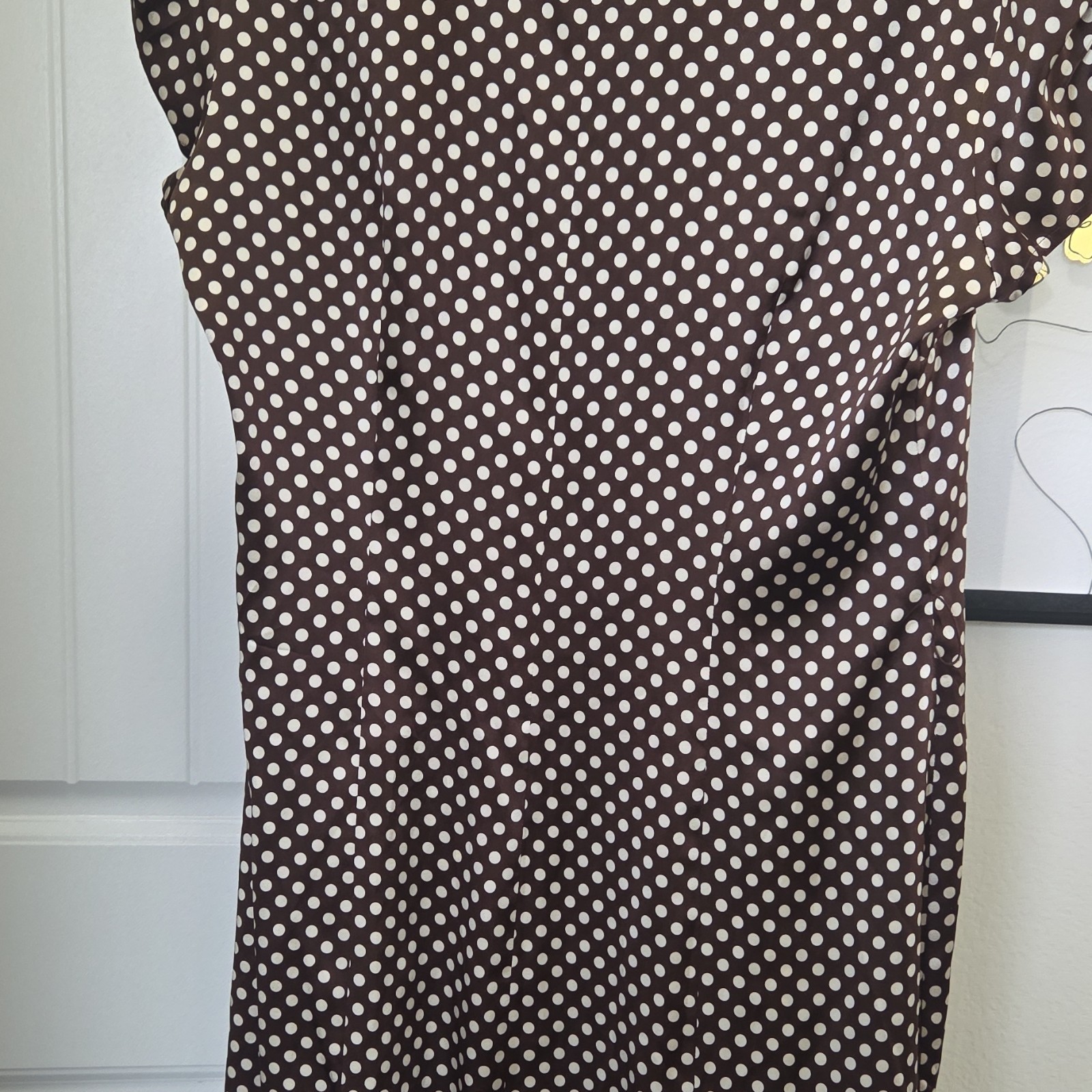 bebe Brown/White Polka Dot Collared Button-Front Shirt Dress Puff Sleeve Sz Lrg