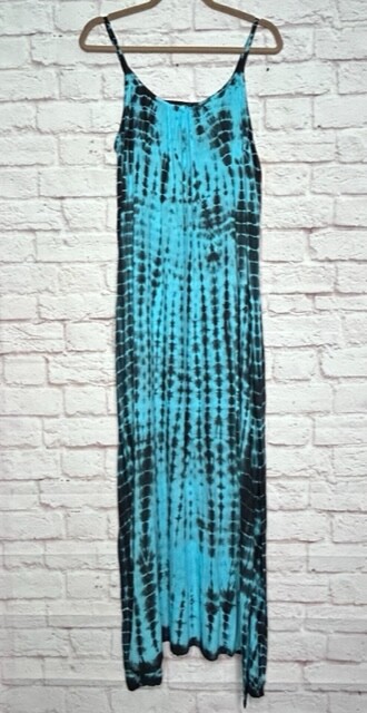 Small/Medium New Tie Dye Gray Black Aqua Blue Gauze Slip Dress Beach Cover 50$
