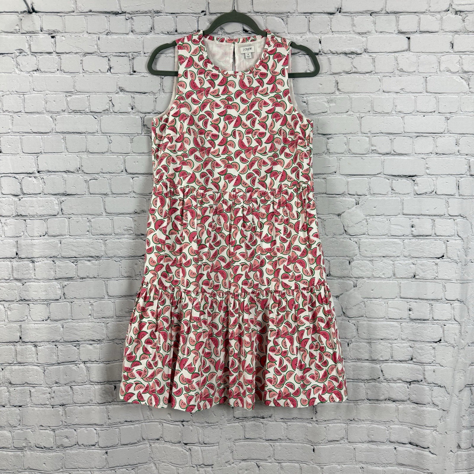 J.Crew Cotton Poplin Watermelon Print Tiered Mini Dress Sleeveless Women Size 4