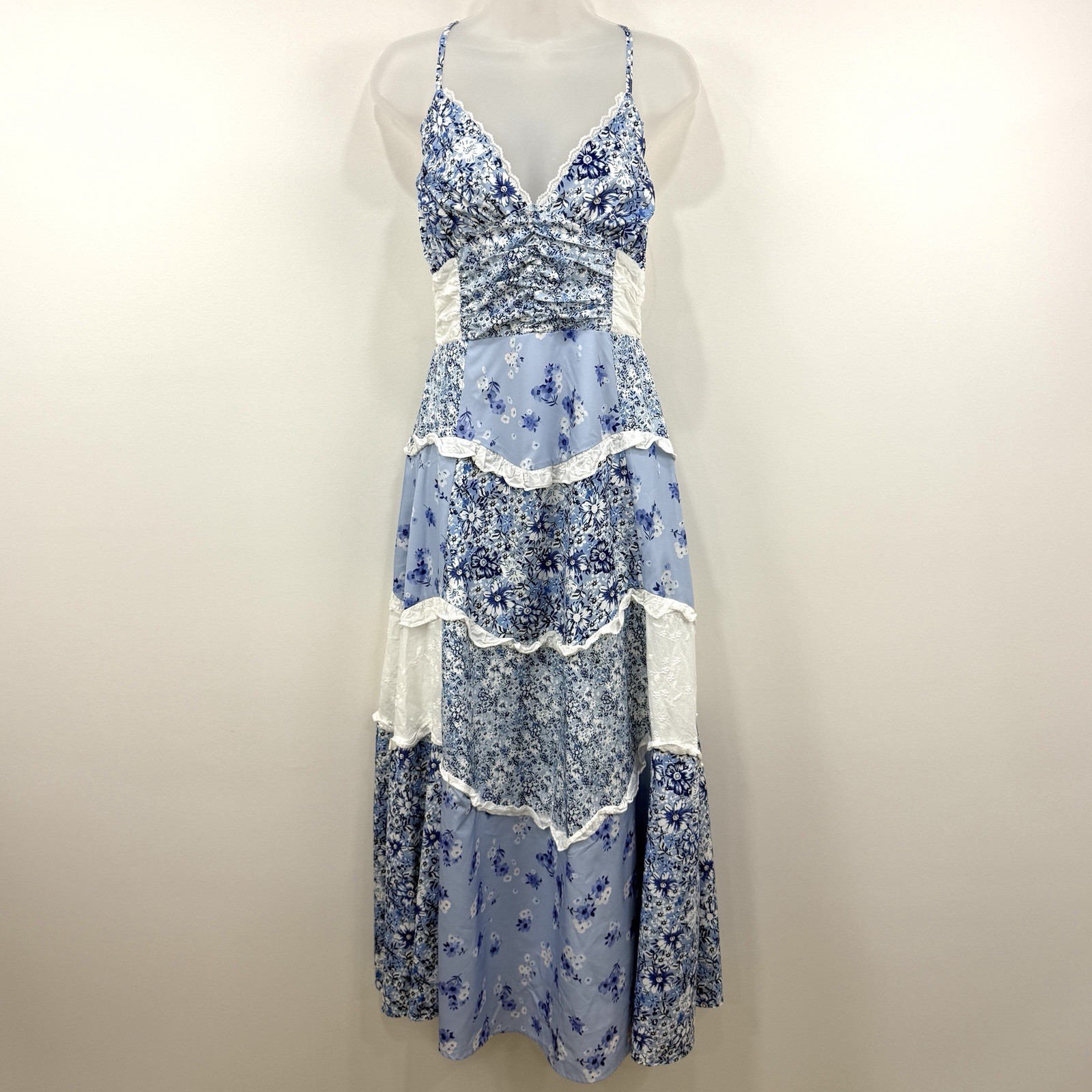 Cottagecore Babydoll Patchwork Maxi Dress S Fairy Romantic Coquette Prairie