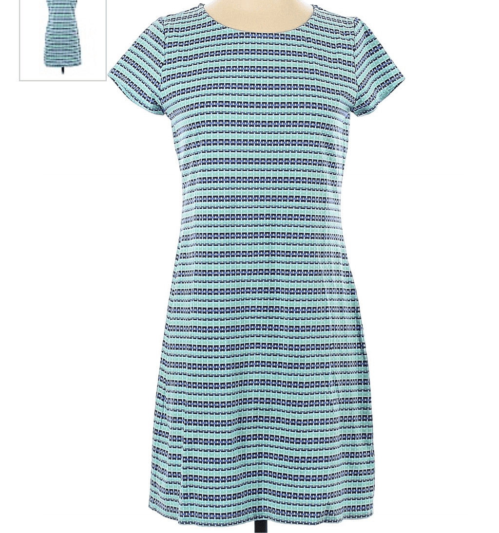 Hiho $99 ocean reef club Blue Geometric Scoop Neck Tee shirt Dress Womens L NWOT