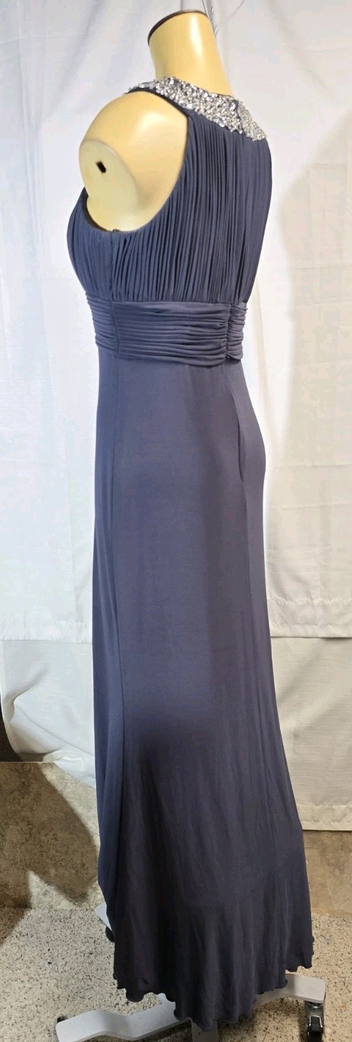 JS Boutique Gown 4 Navy Beaded Pleated Formal Evening Prom Maxi Dress