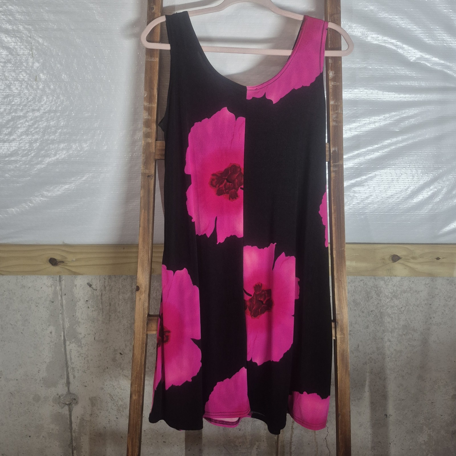 JOSTAR BlackPink Floral Slinky MaxiDress Wrinkle Resistant Travel Summer Beach S