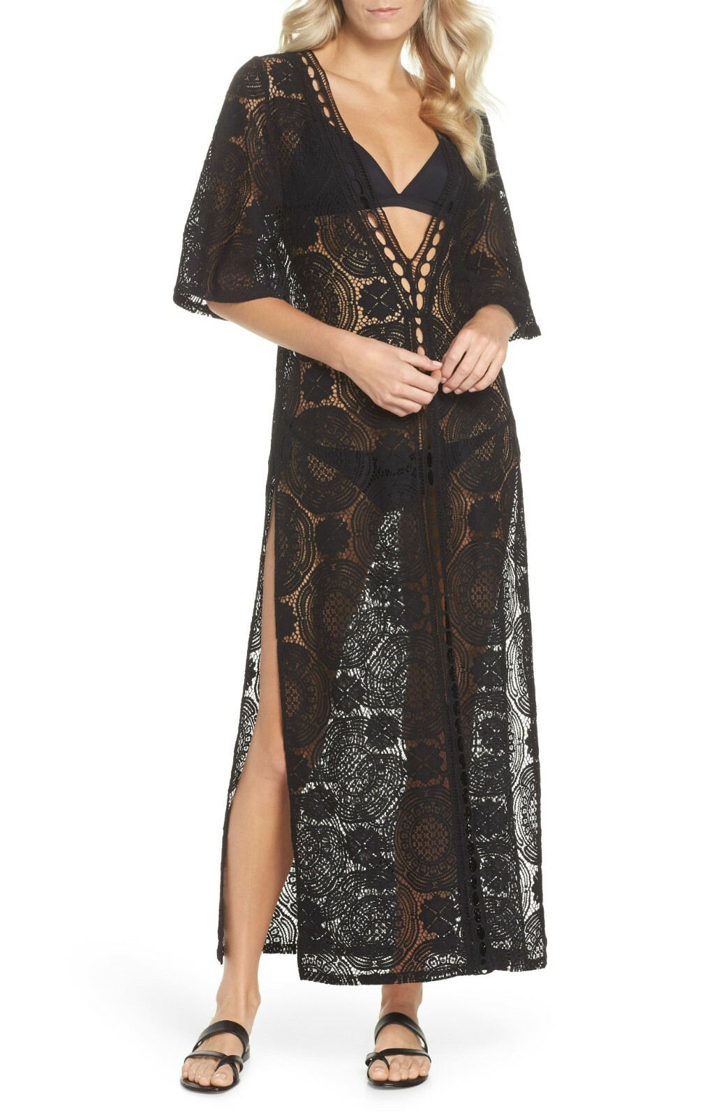 Women’s Chelsea28 Lace Cover-Up Maxi Dress, Size S M XXL – Black
