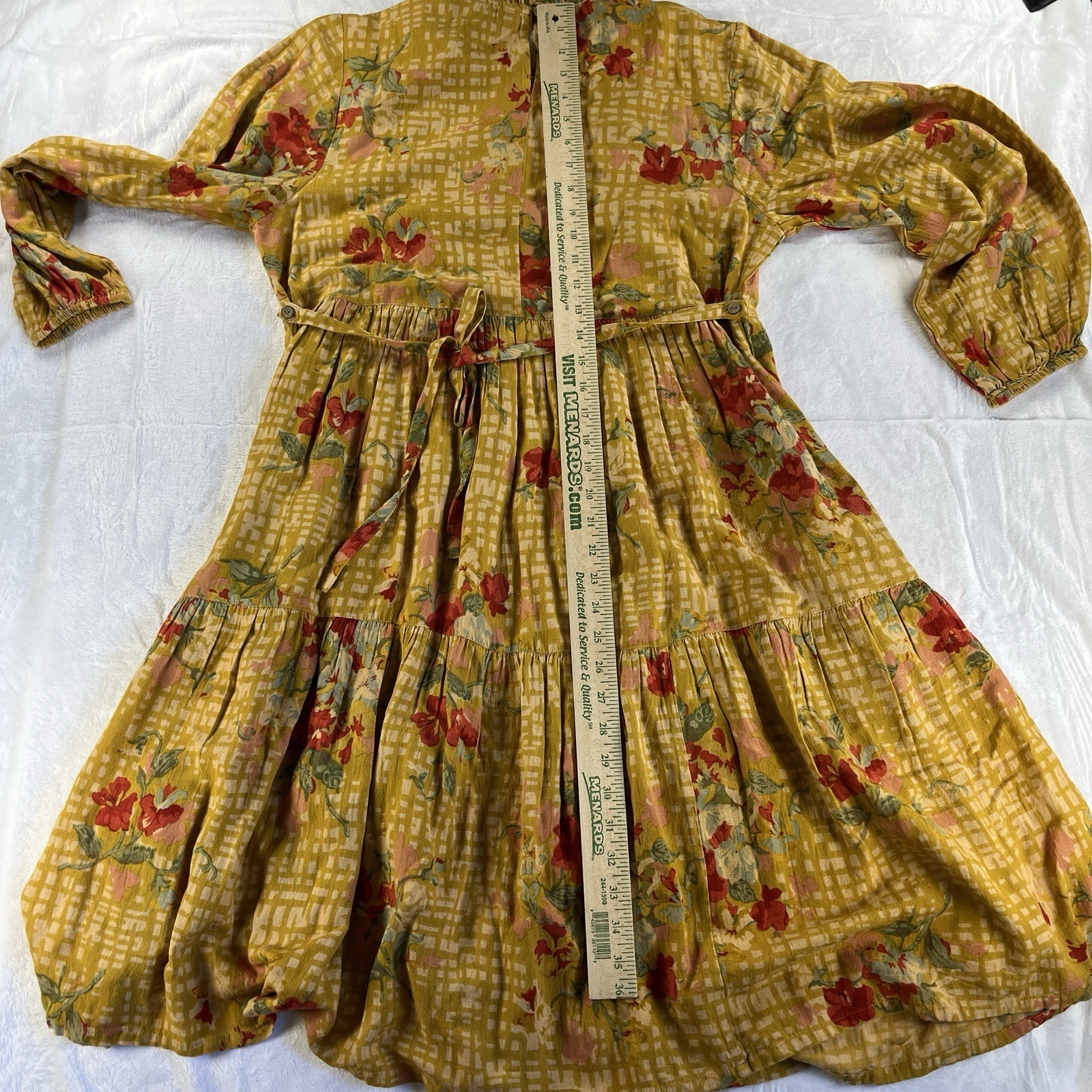 April Cornell Dress M Lisbon Rose Yellow Floral Boho Prairie Cottagecore Pockets