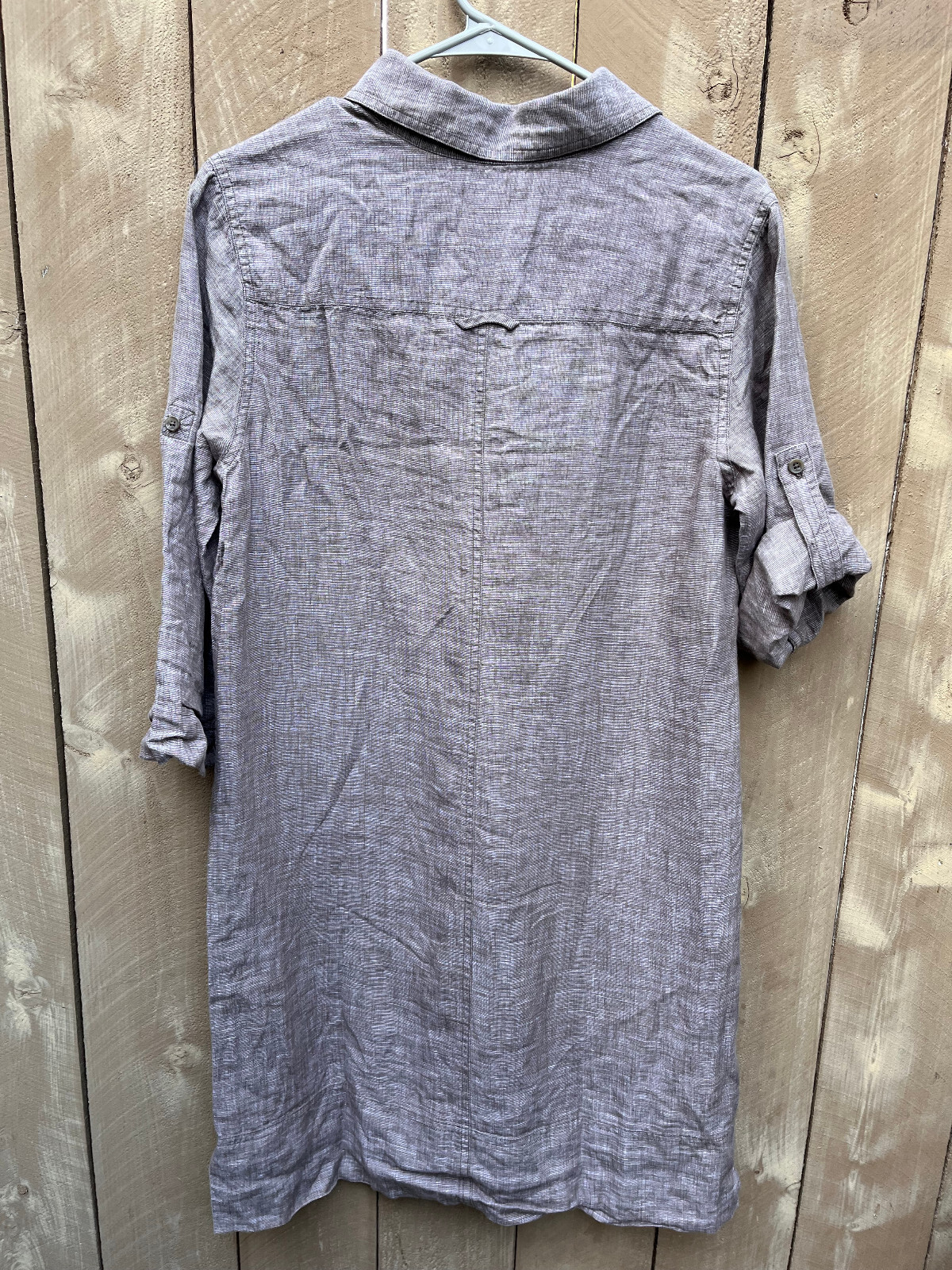 TOMMY BAHAMA Heather Beige Brown 3/4 Sleeve LINEN Dress w/ Lace-up Neck Womens S