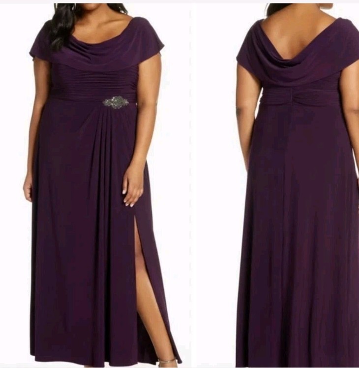 NWT Alex Evenings DRESS SIZE 22 3X Cowl eggplant PURPLE WEDDING FORMAL BRIDAL