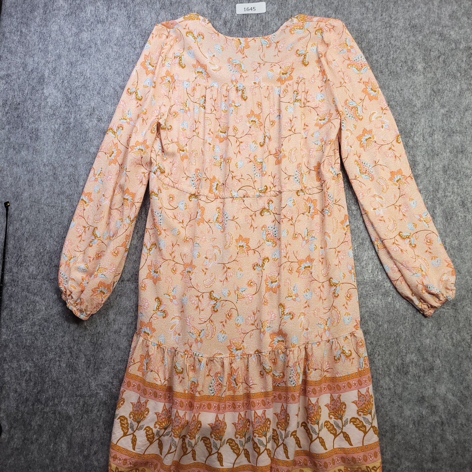 Women Dress Large Midi Romantic Boho Orange Balloon Sleeve Cottagecore