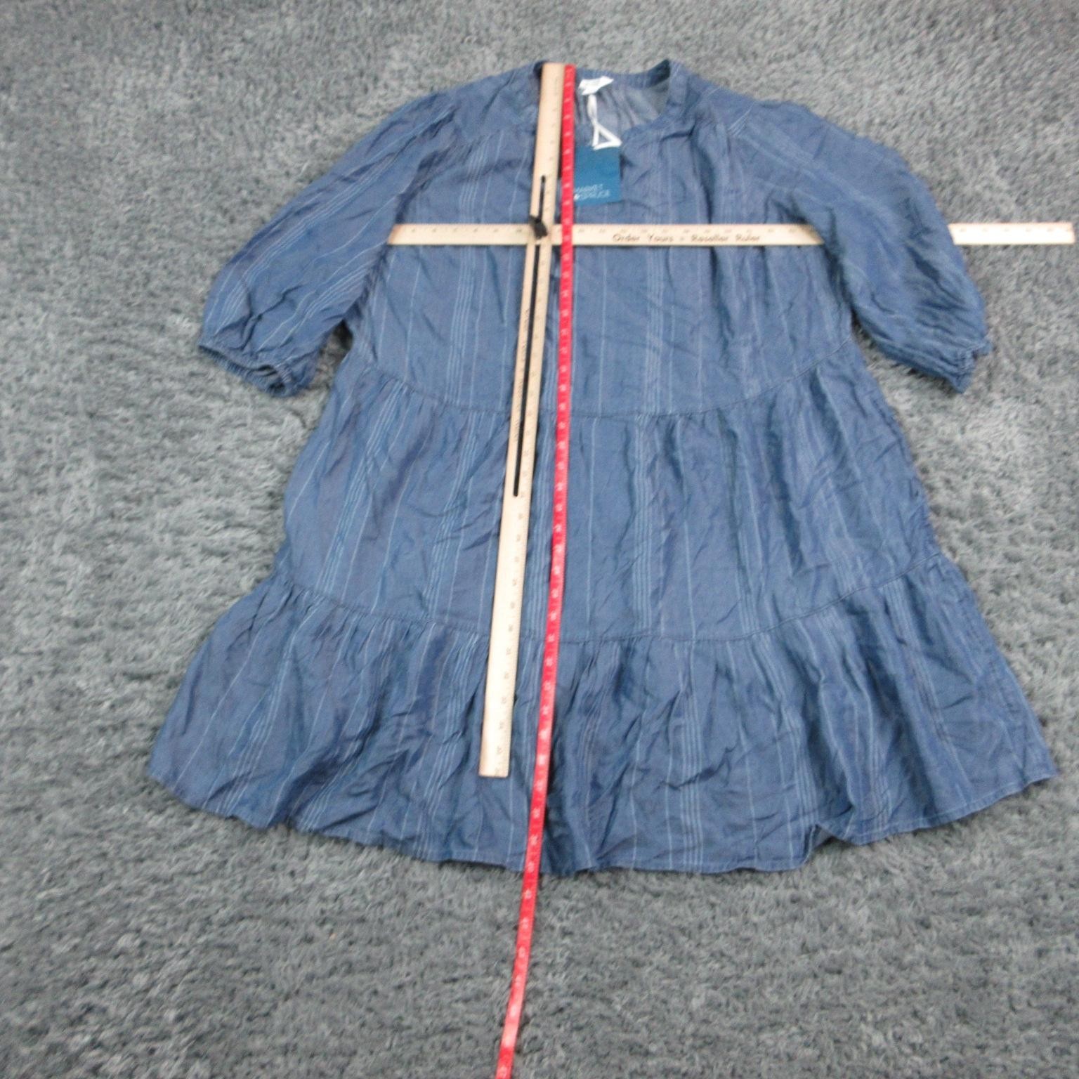 Market & Spruce Dress Womens 2X Blue Trapeze & Swing Midi 3/4 Puff Sleeve NWT