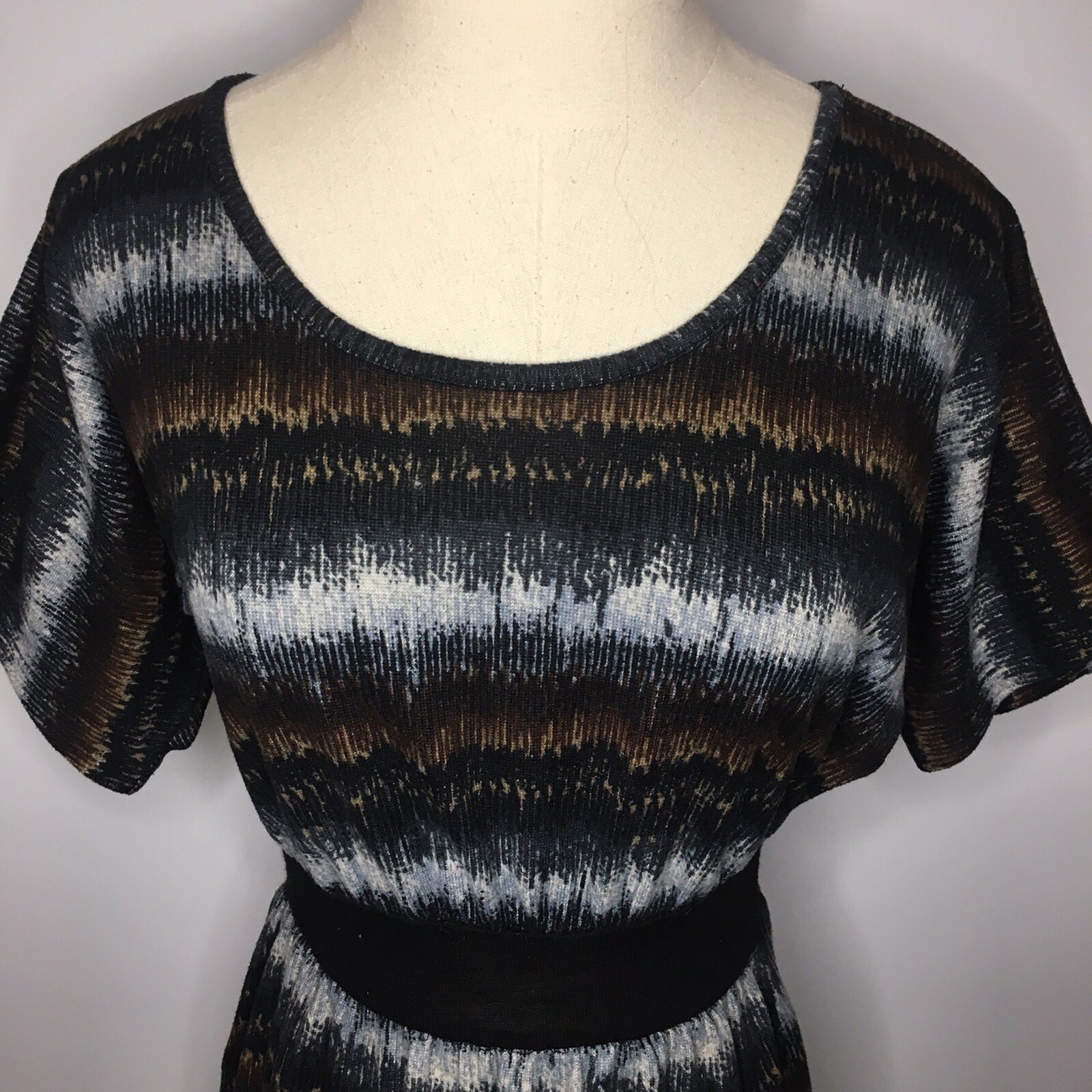DELIRIOUS Blue Brown Striped Short Mini Dress Small