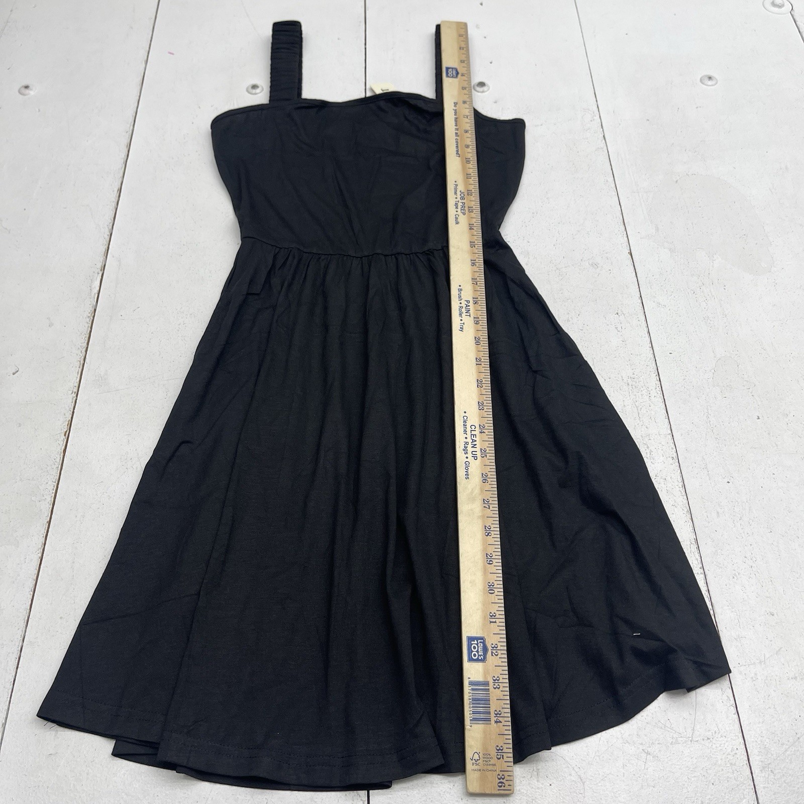 Huhot Black Ruched Strap Square Neck Sleeveless Dress Women’s Size Small