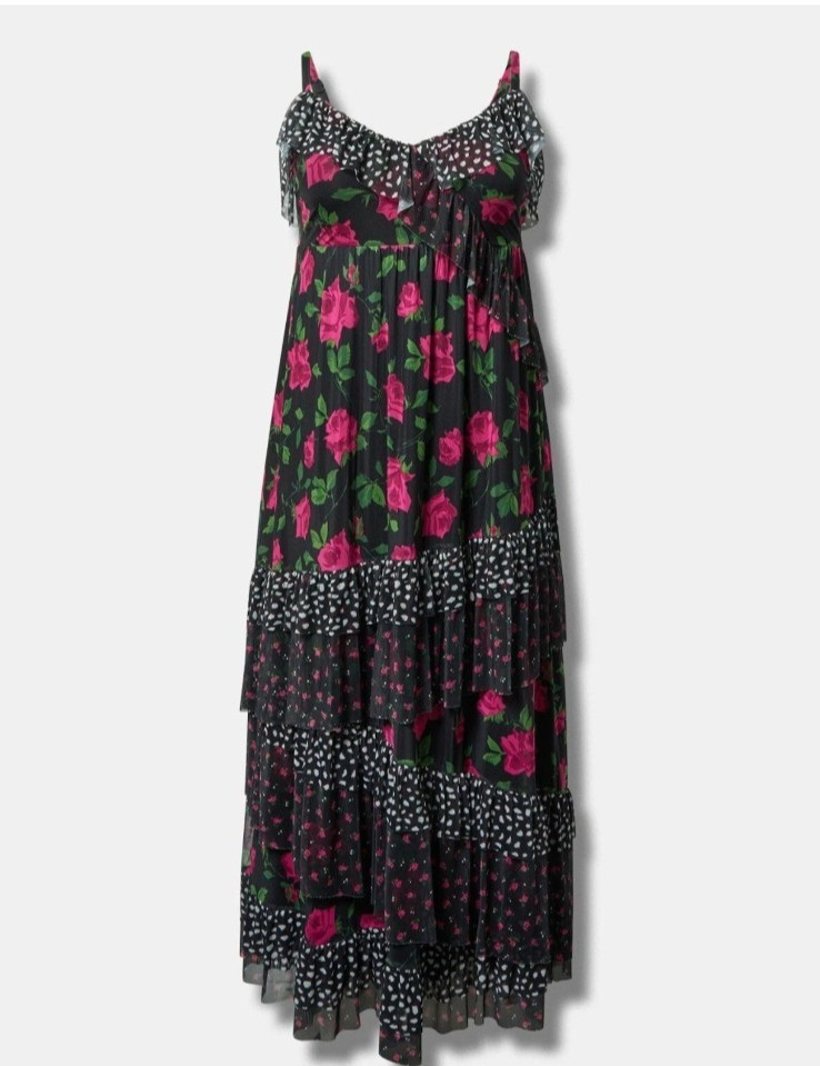 Torrid Betsey Johnson Dress Floral Ruffled Tiered Sleeveless Maxi NWOT Plus 4X