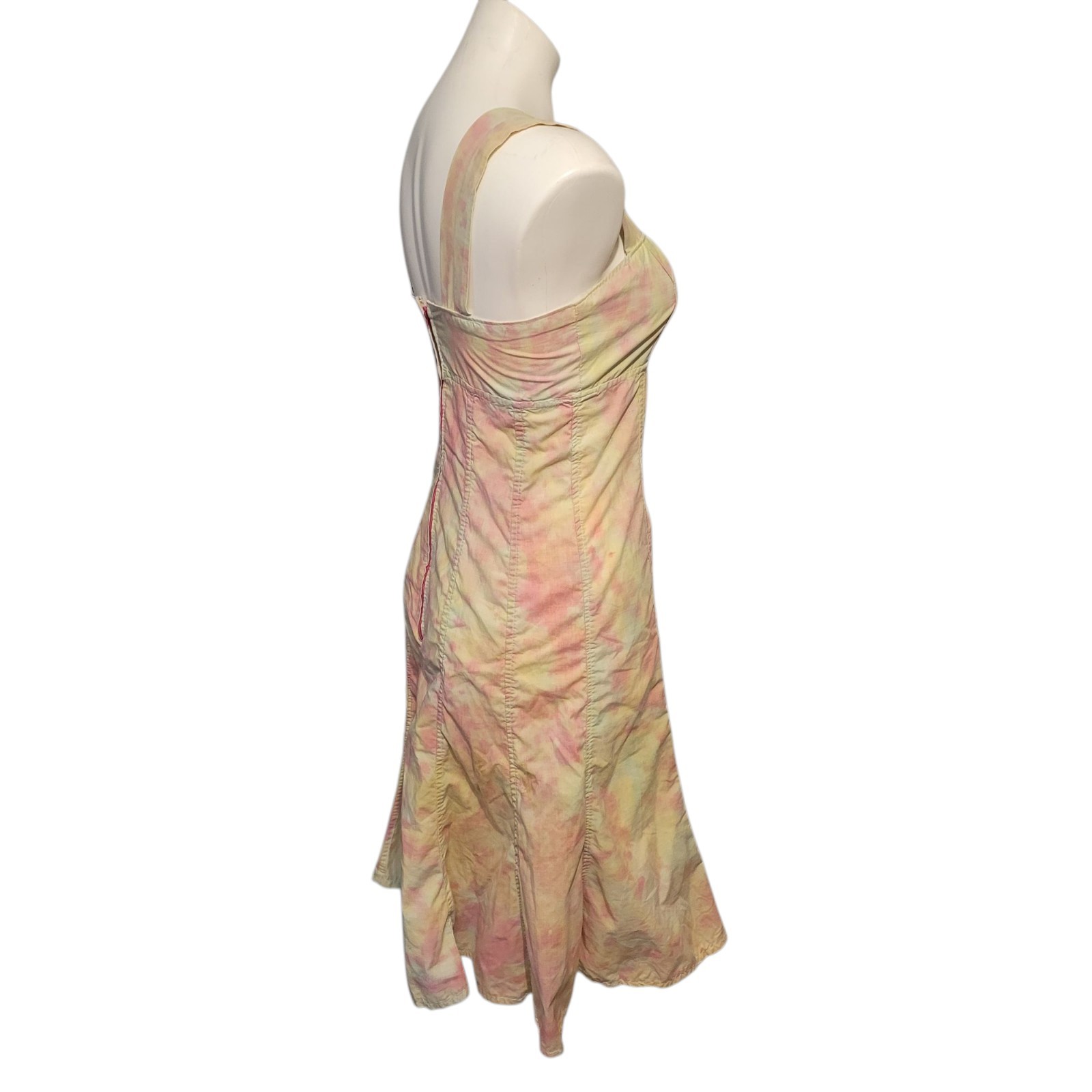 Handmade Tie Dye Funky Hippie Size Small Dress Pink Yellow Green Fit Flare