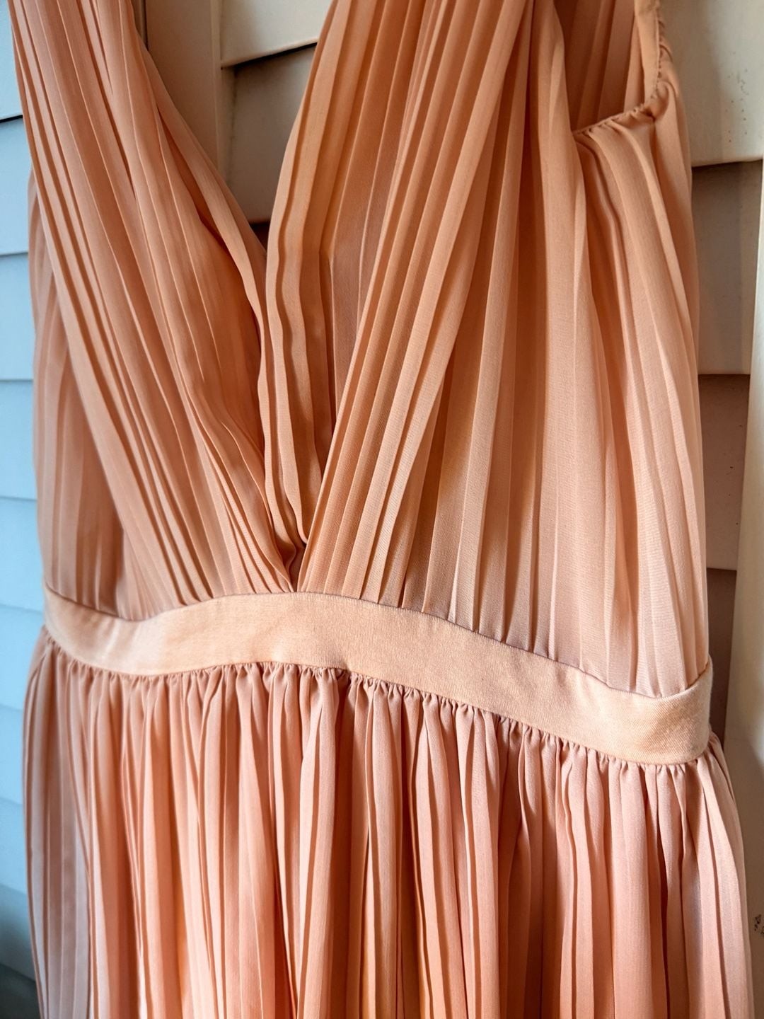 Maje Peach Pleated V-Neck Sleeveless Midi Dress