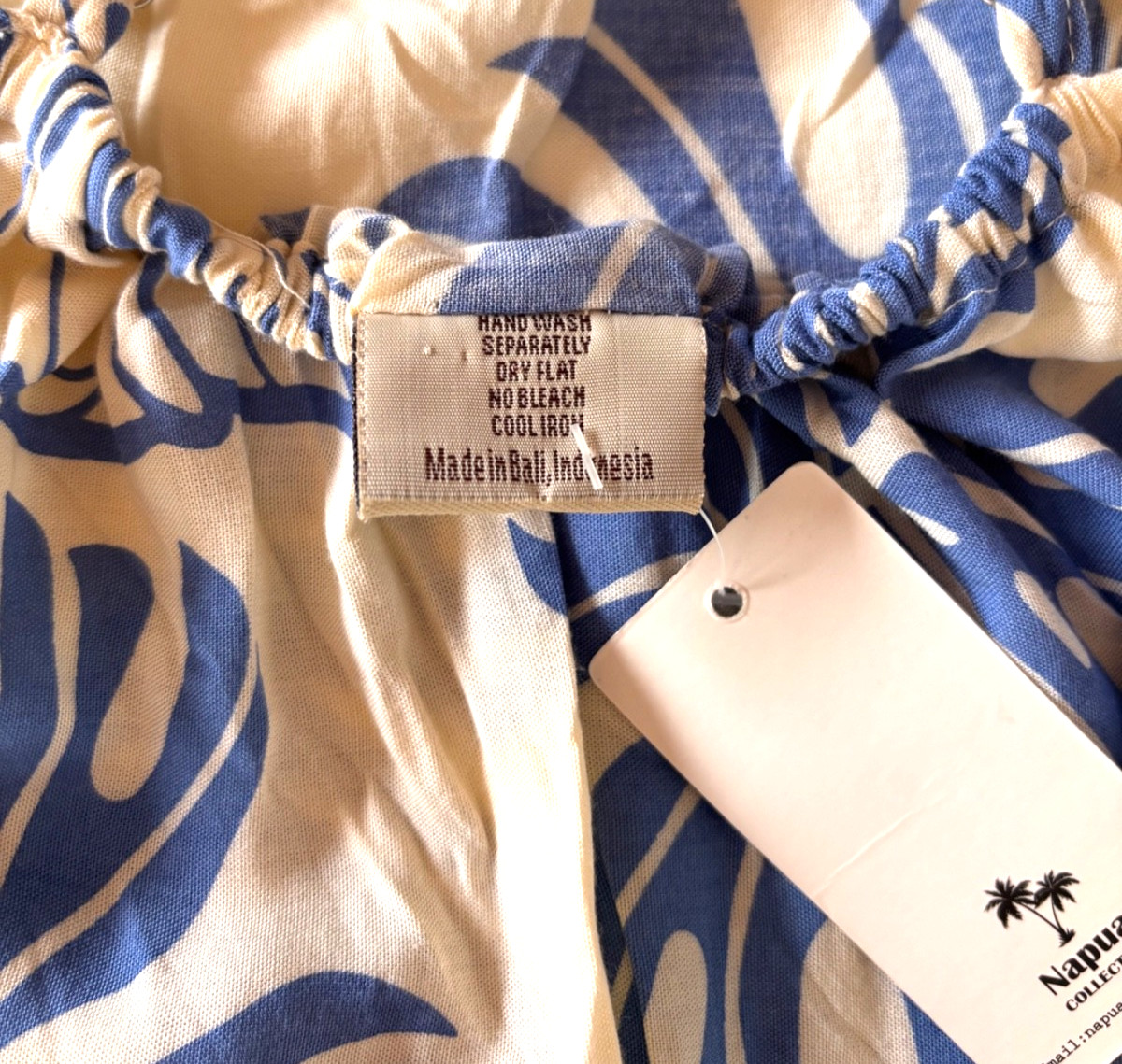 Napua Collection Honolulu Reverse Monstera Blue Rayon Knee Length Sun Dress NWT