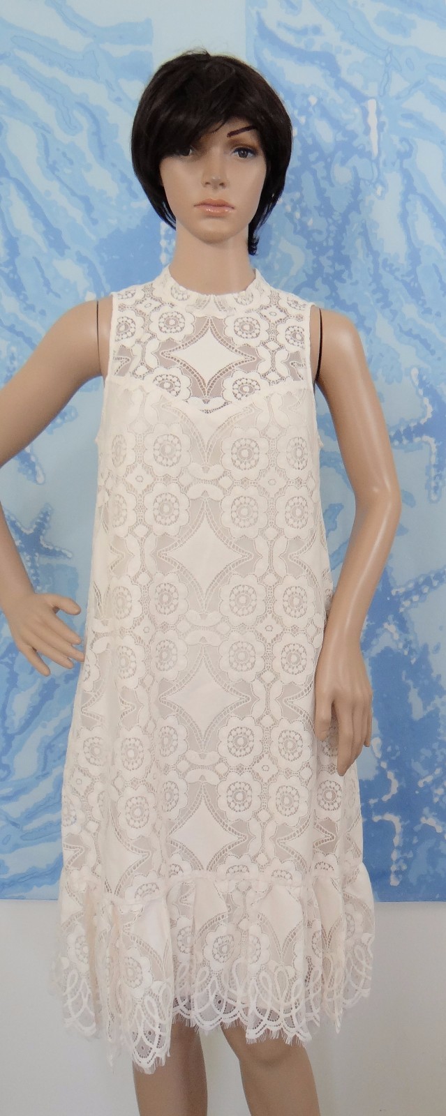 NWT ERIN Fetherston Doily Lace Mara sleeveless asymmetrical ivory Dress,2,4 or 8