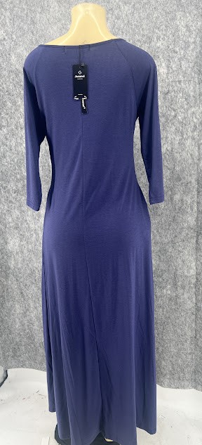 Jacansi Blue Tan M Solid Women’s 3/4 Sleeve Scoop Neck Polyester Cotton Dress