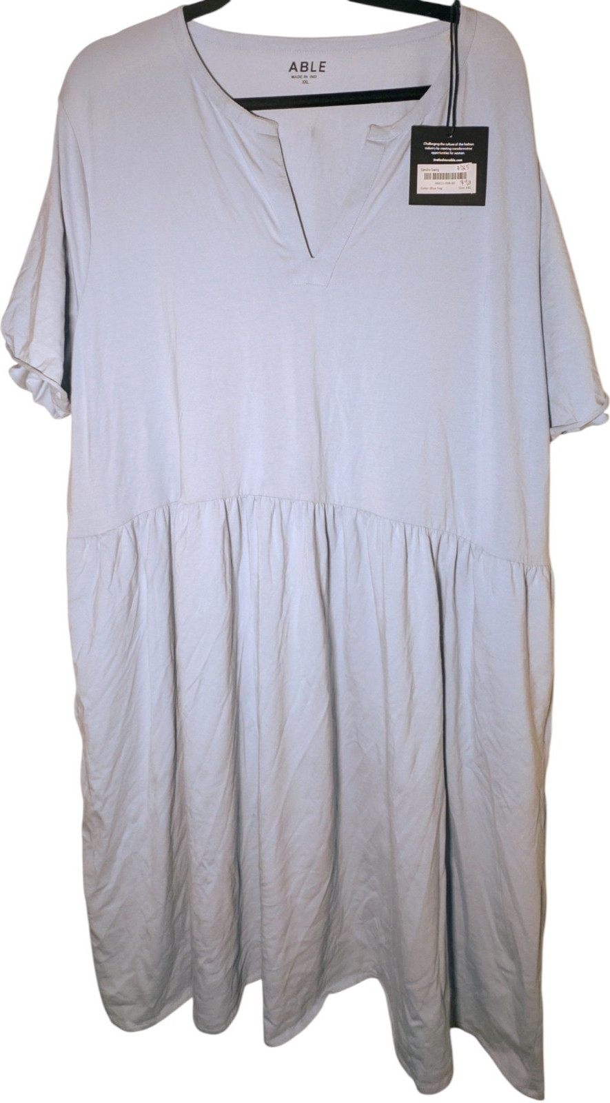 ABLE XXL 2X Sandra Swing Dress Blue Fog Cotton Modal Soft Stretch Babydoll NW