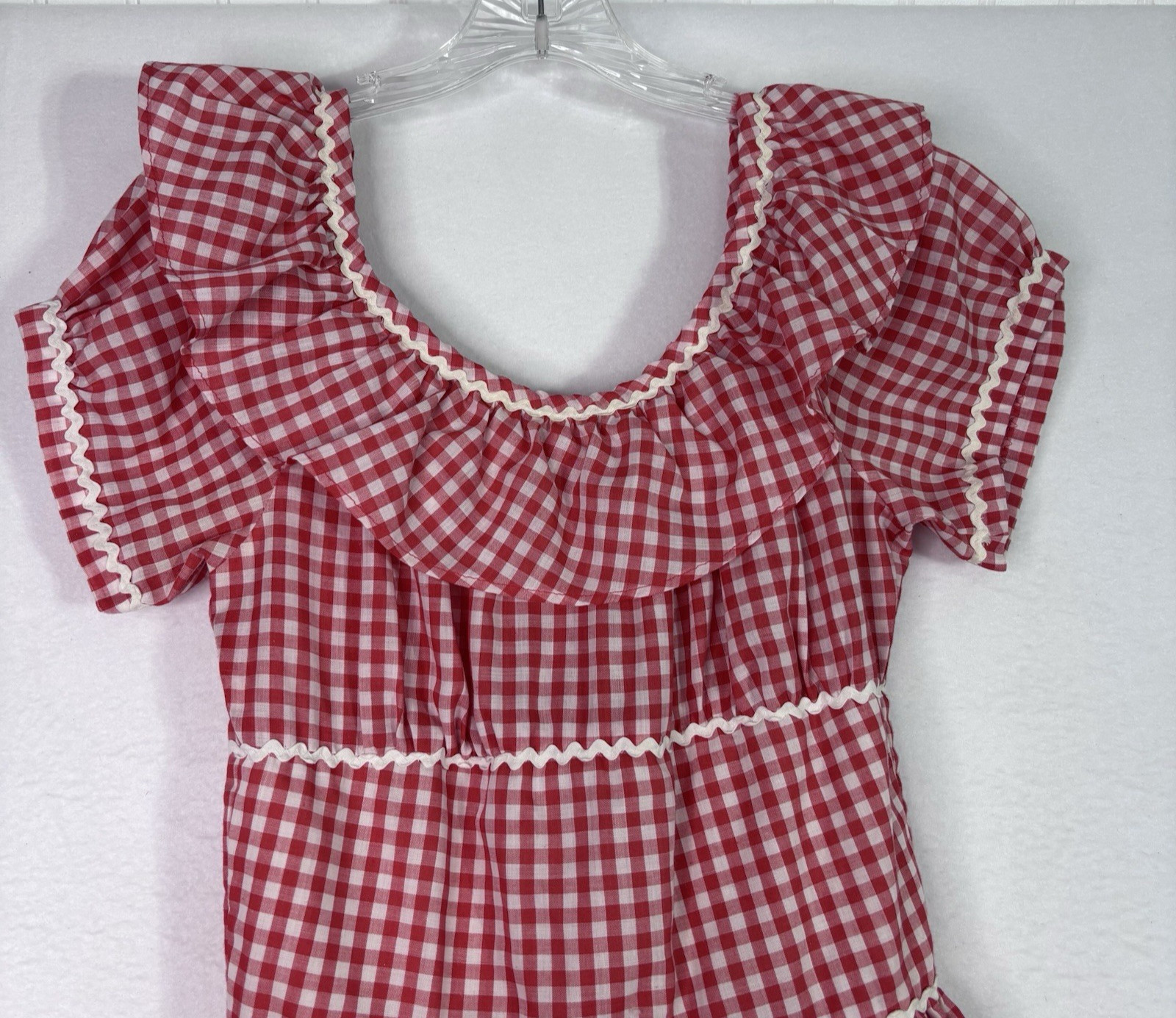 VTG Red White Gingham Square Dance Dress Prairie Rockabilly handmade full skirt