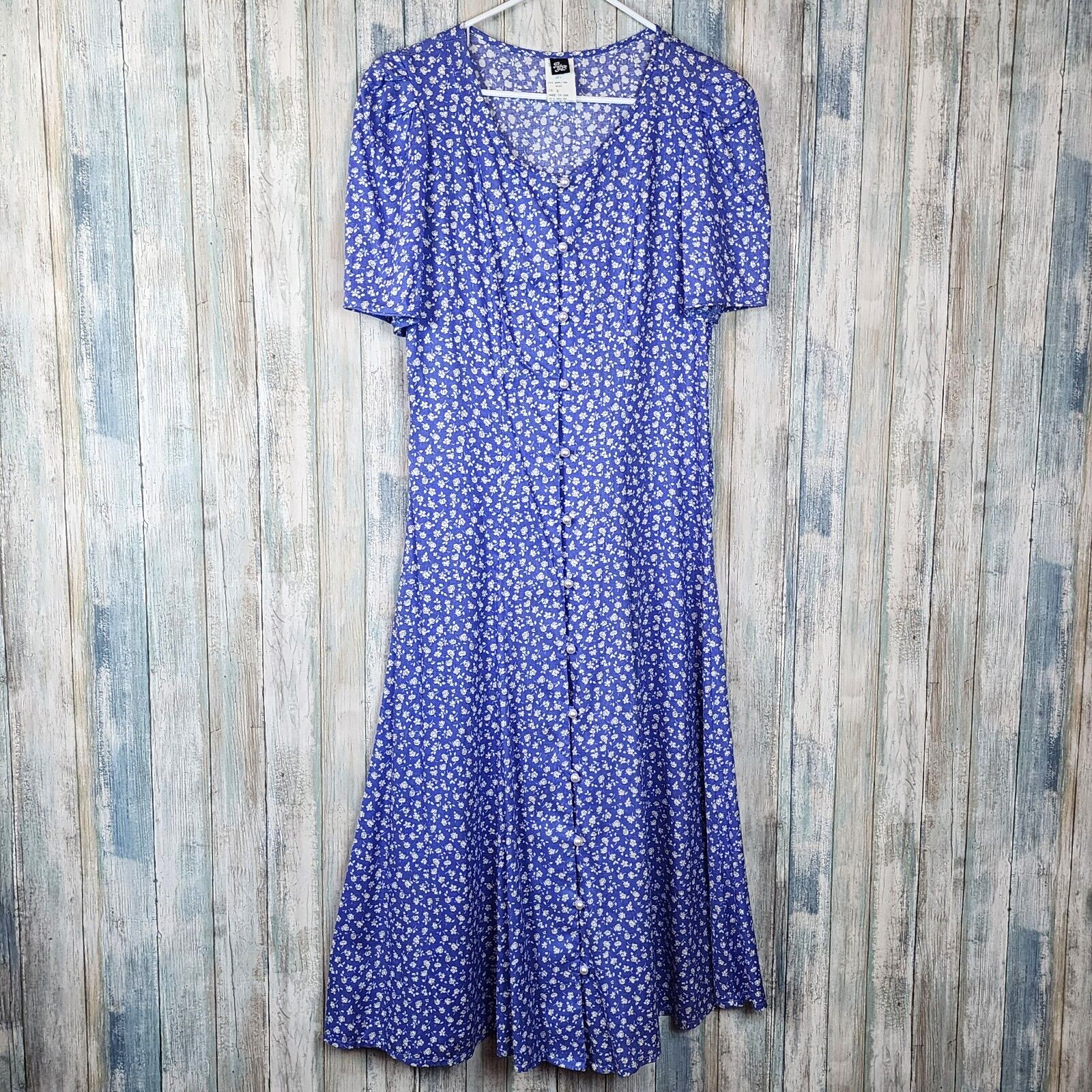 Vintage Picture Me 6 Prairie Lagenlook Button Up Dress Floral Short Sleeves Y2K